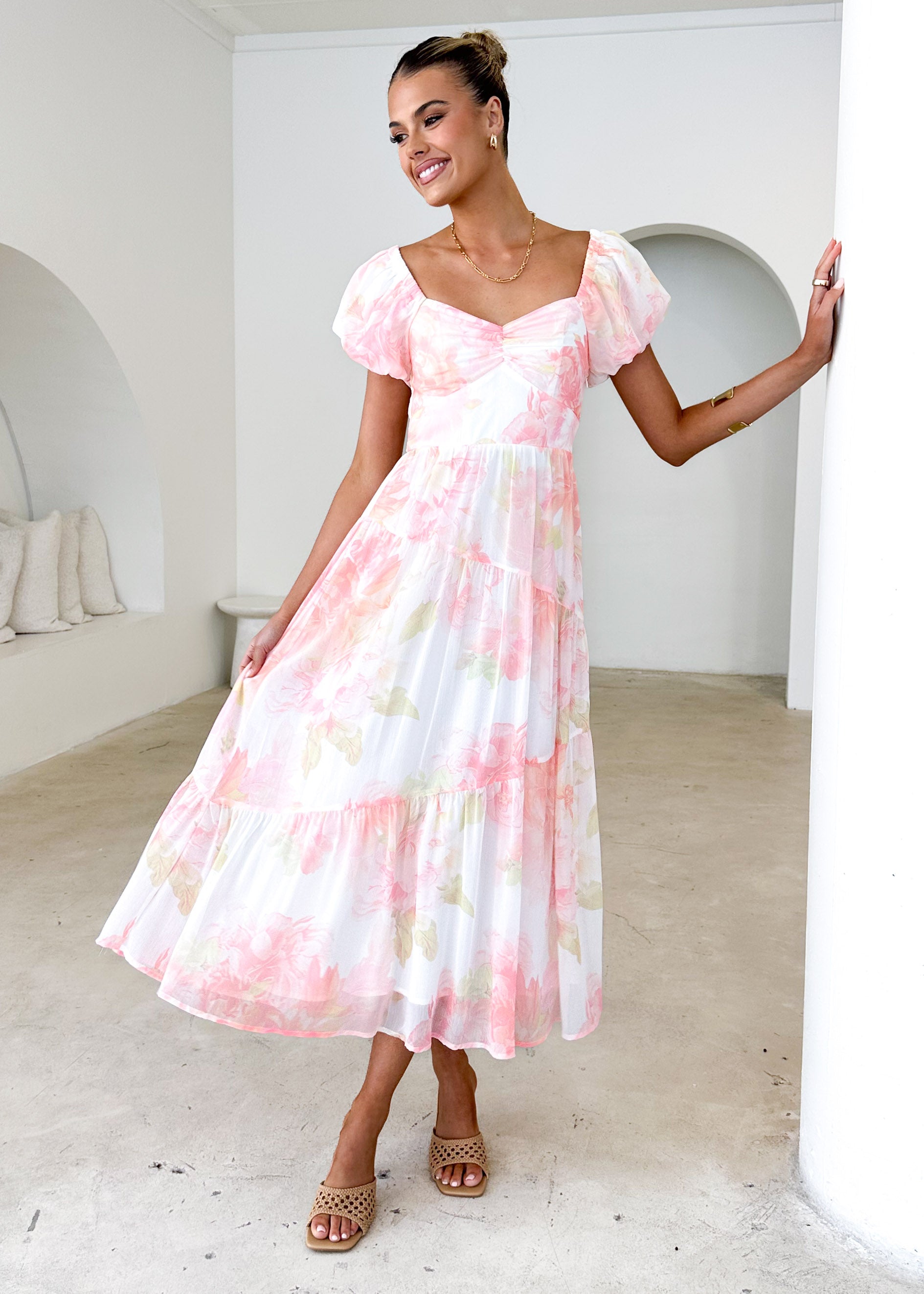 Genoa Midi Dress - Peach Floral