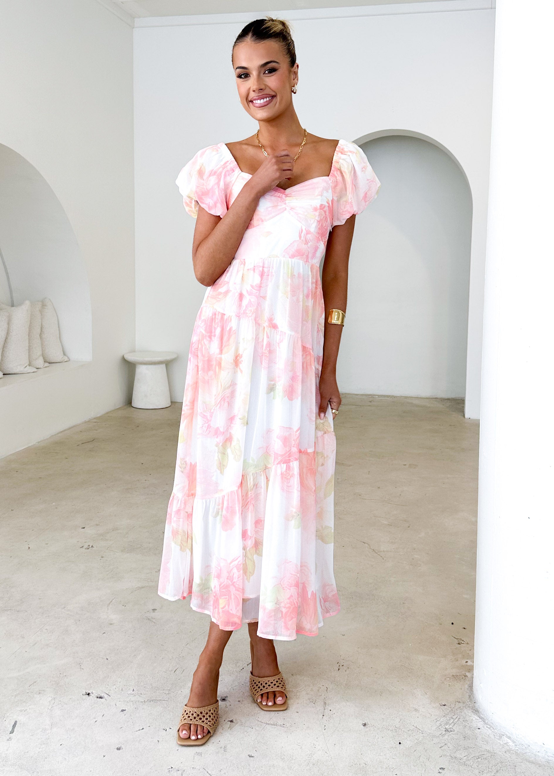 Genoa Midi Dress - Peach Floral