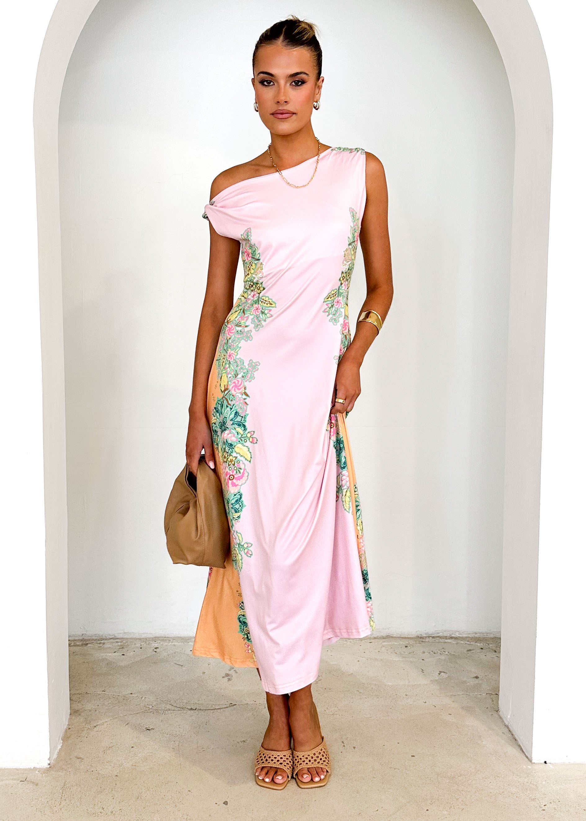 Blossom One Shoulder Maxi Dress - Pink Gia