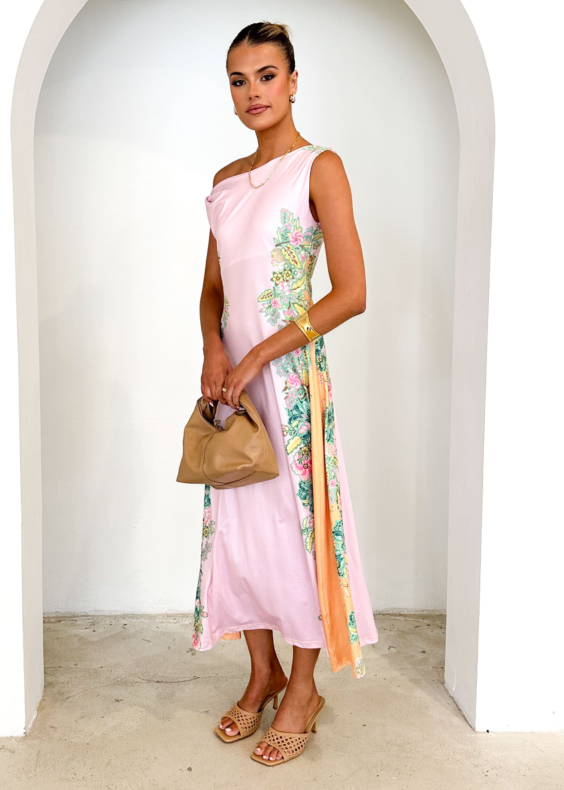 Blossom One Shoulder Maxi Dress - Pink Gia