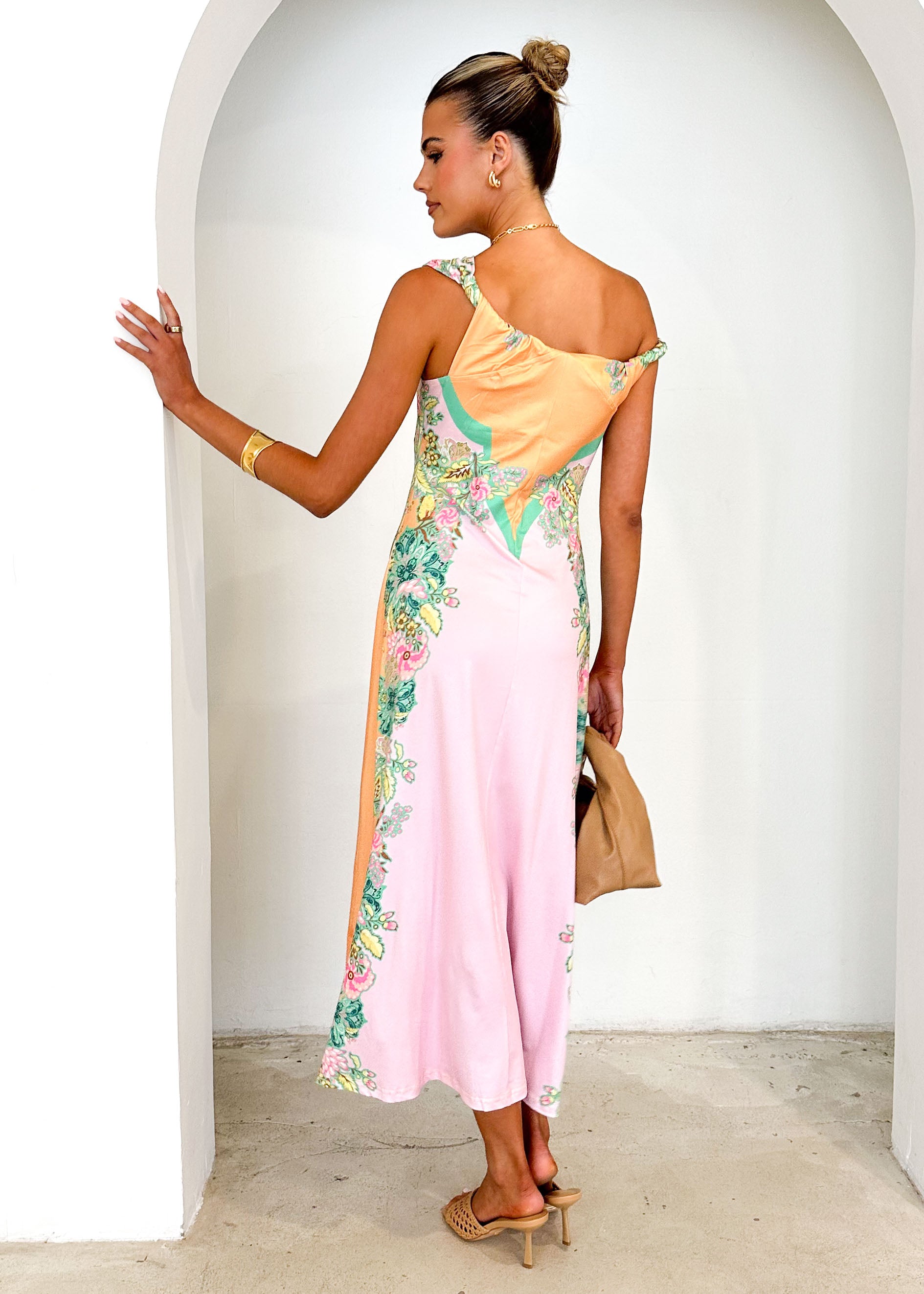 Blossom One Shoulder Maxi Dress - Pink Gia