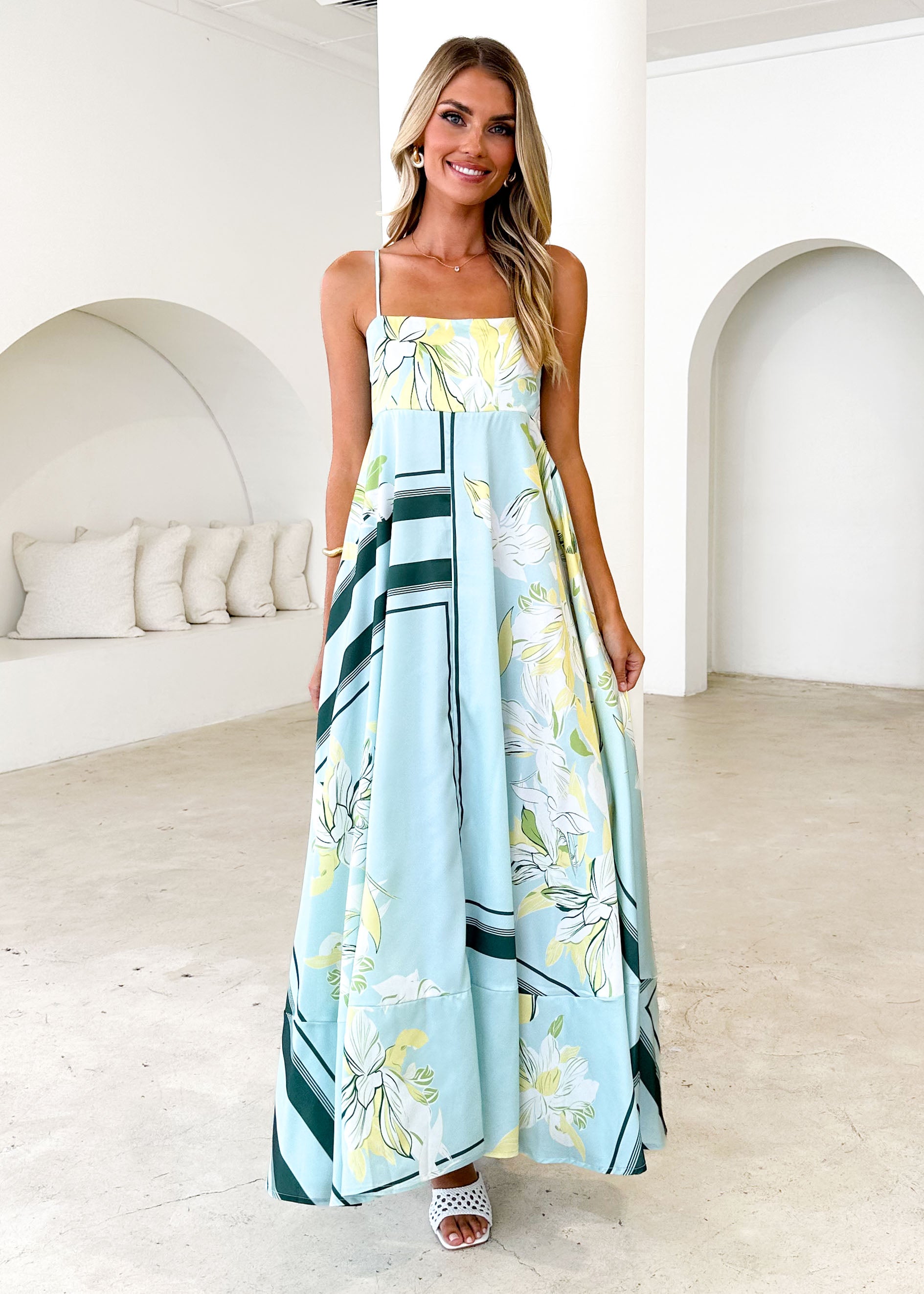 Elide Maxi Dress - Aqua Floral