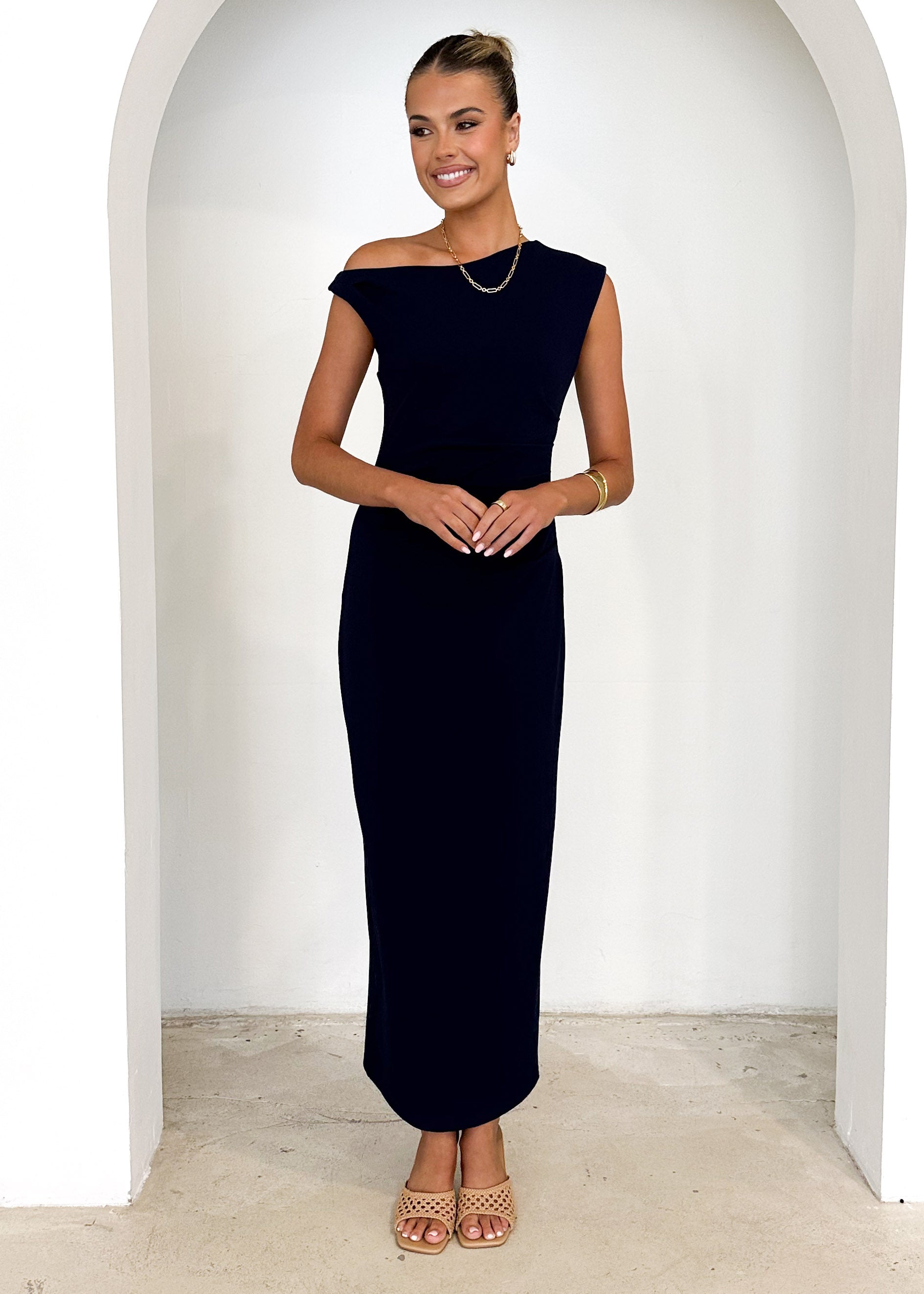 Elsea One Shoulder Maxi Dress - Navy