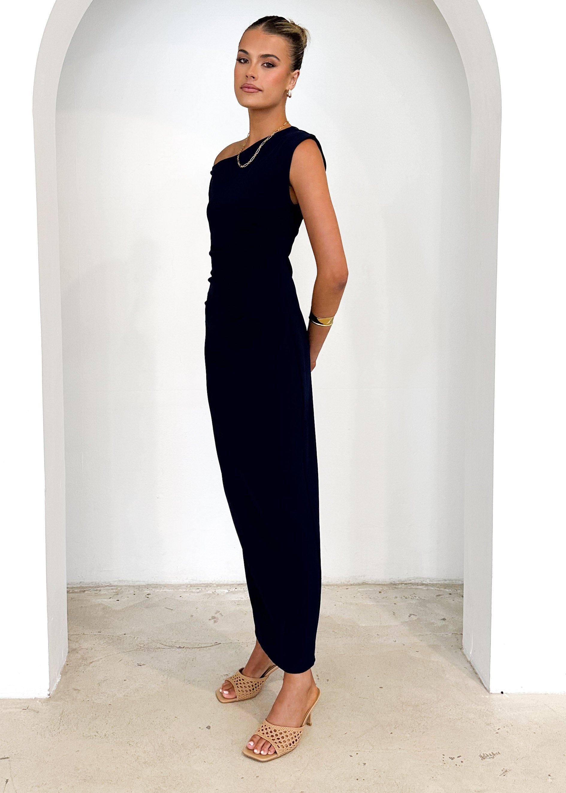 Elsea One Shoulder Maxi Dress - Navy