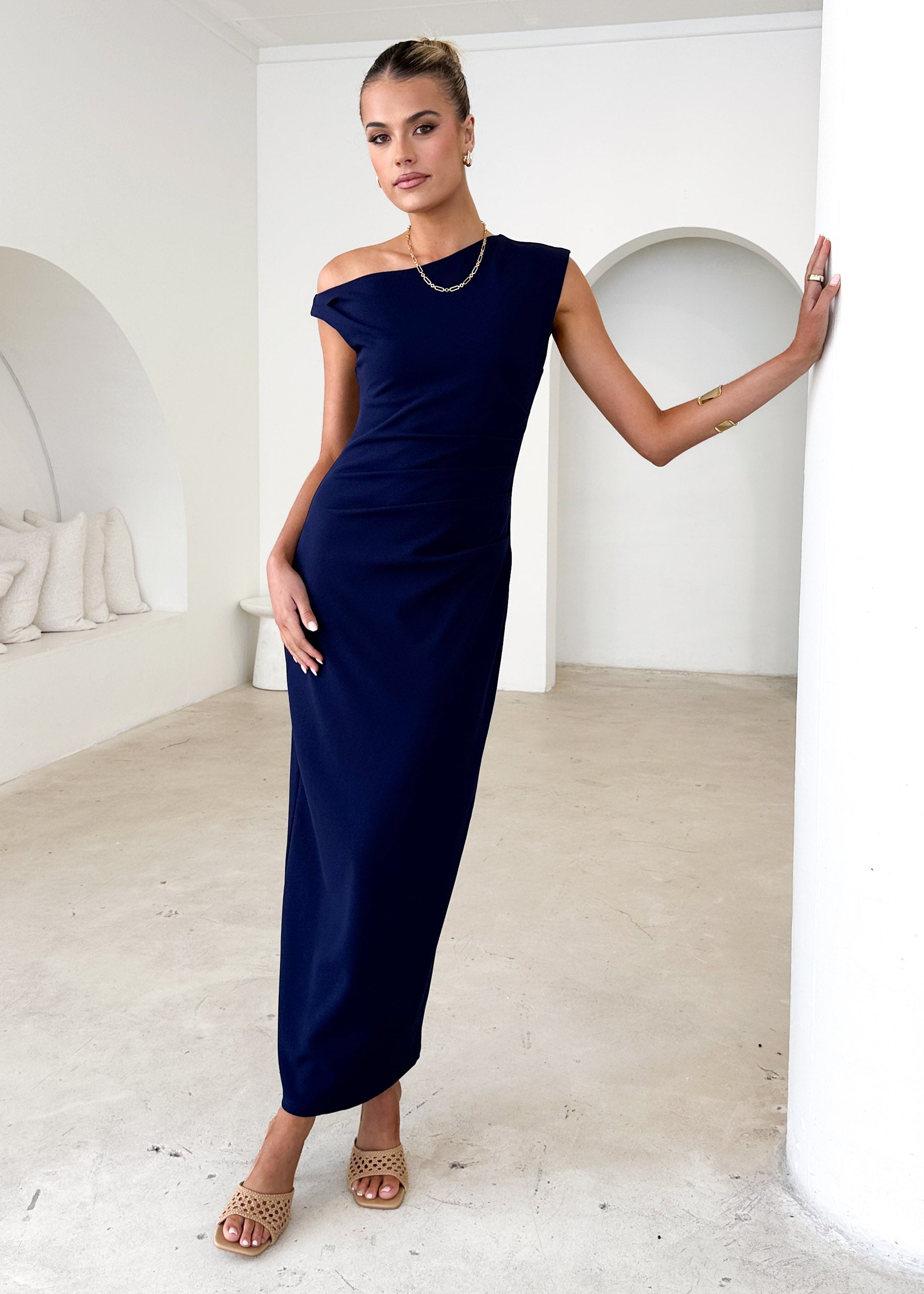 Elsea One Shoulder Maxi Dress - Navy