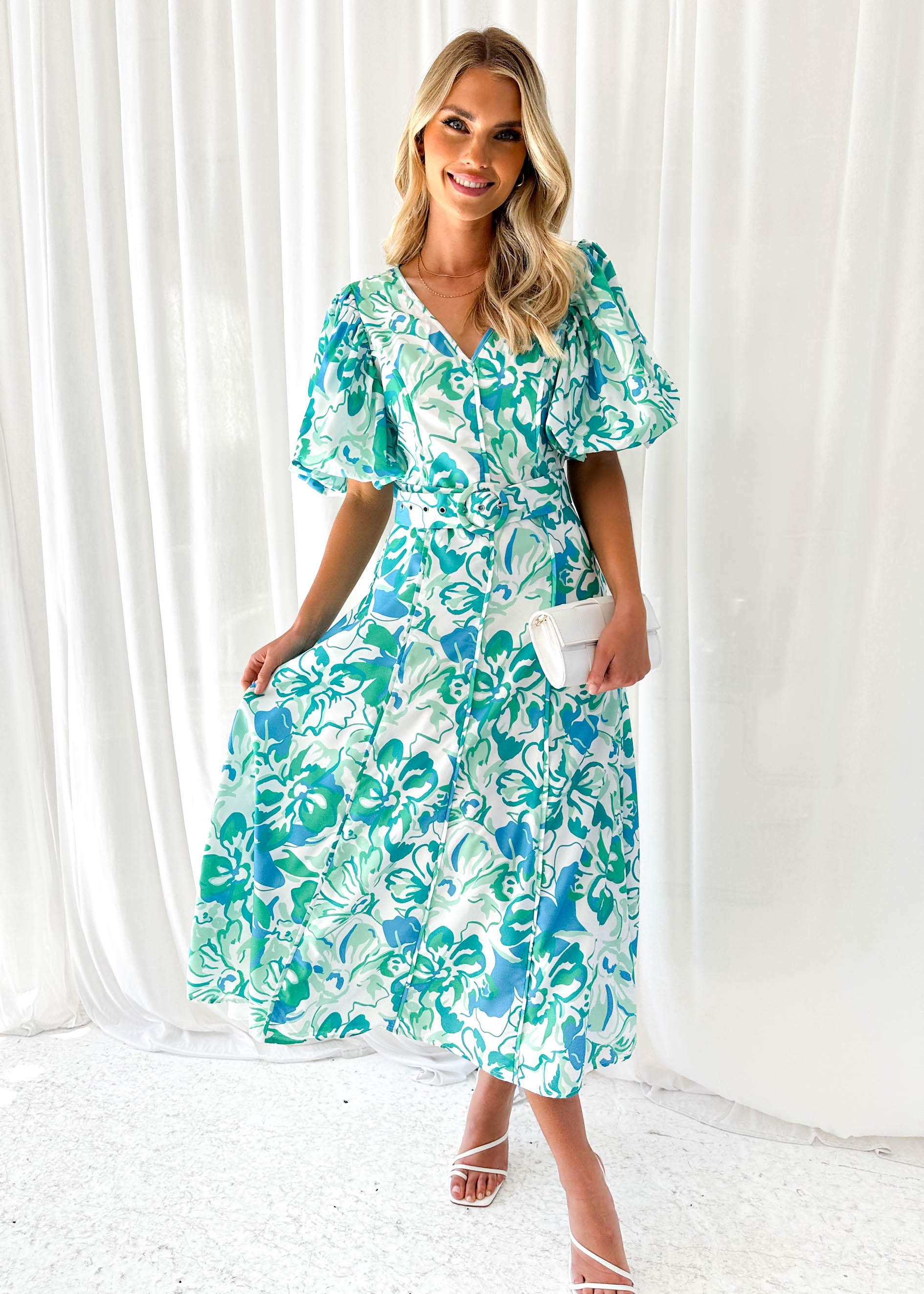 Andie Midi Dress - Mint Hibiscus