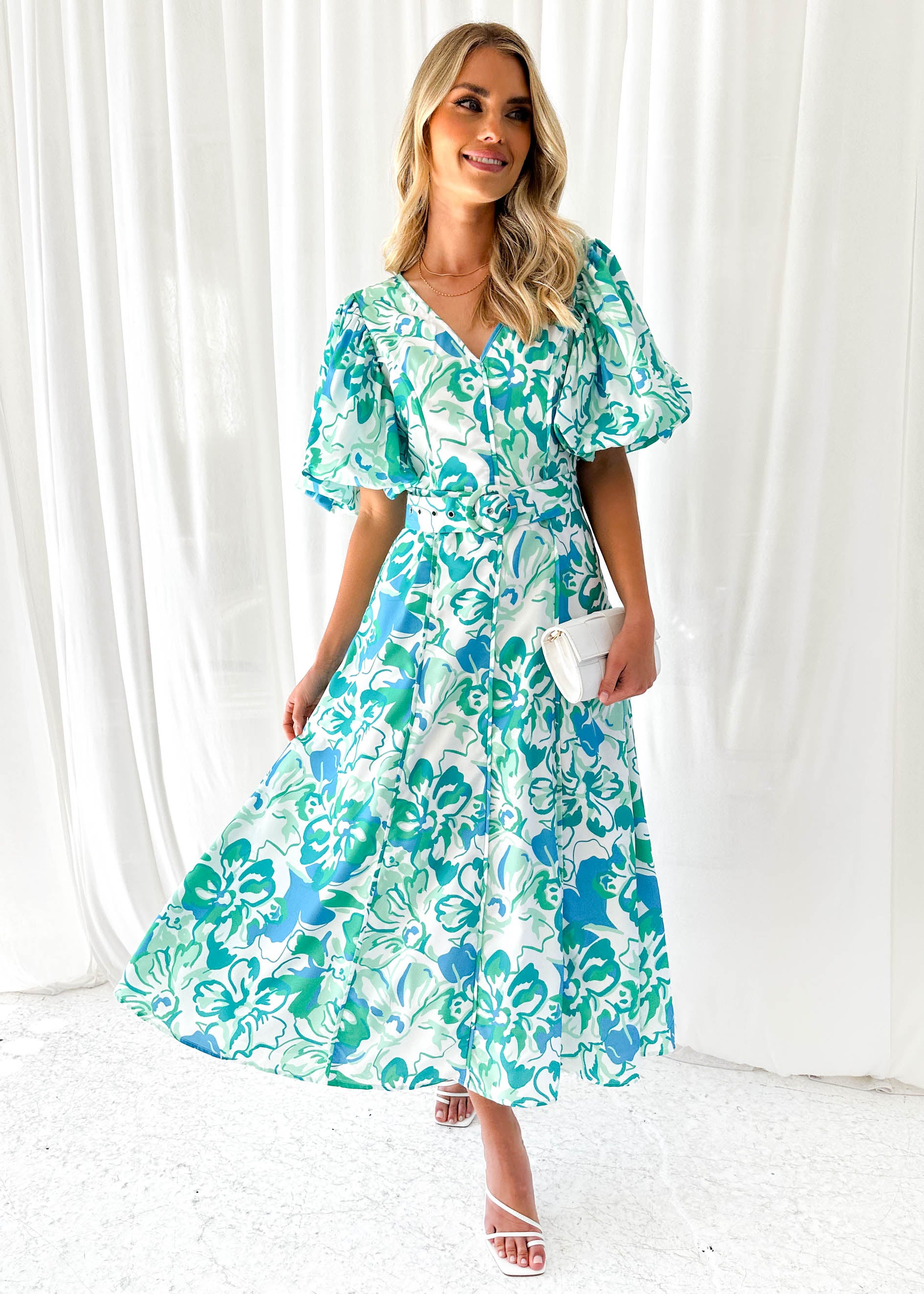 Andie Midi Dress - Mint Hibiscus