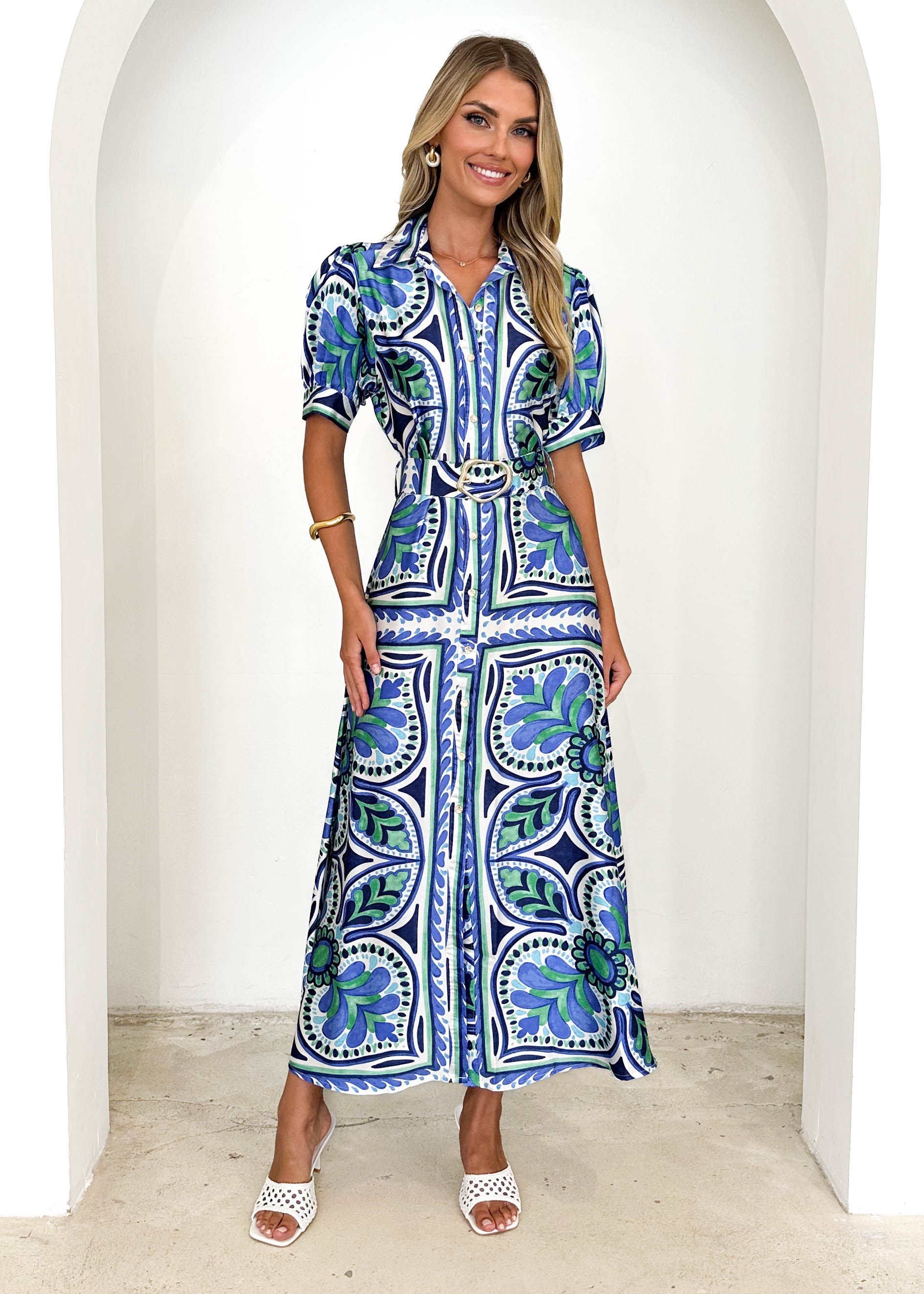 Houston Maxi Dress - Blue Abstract