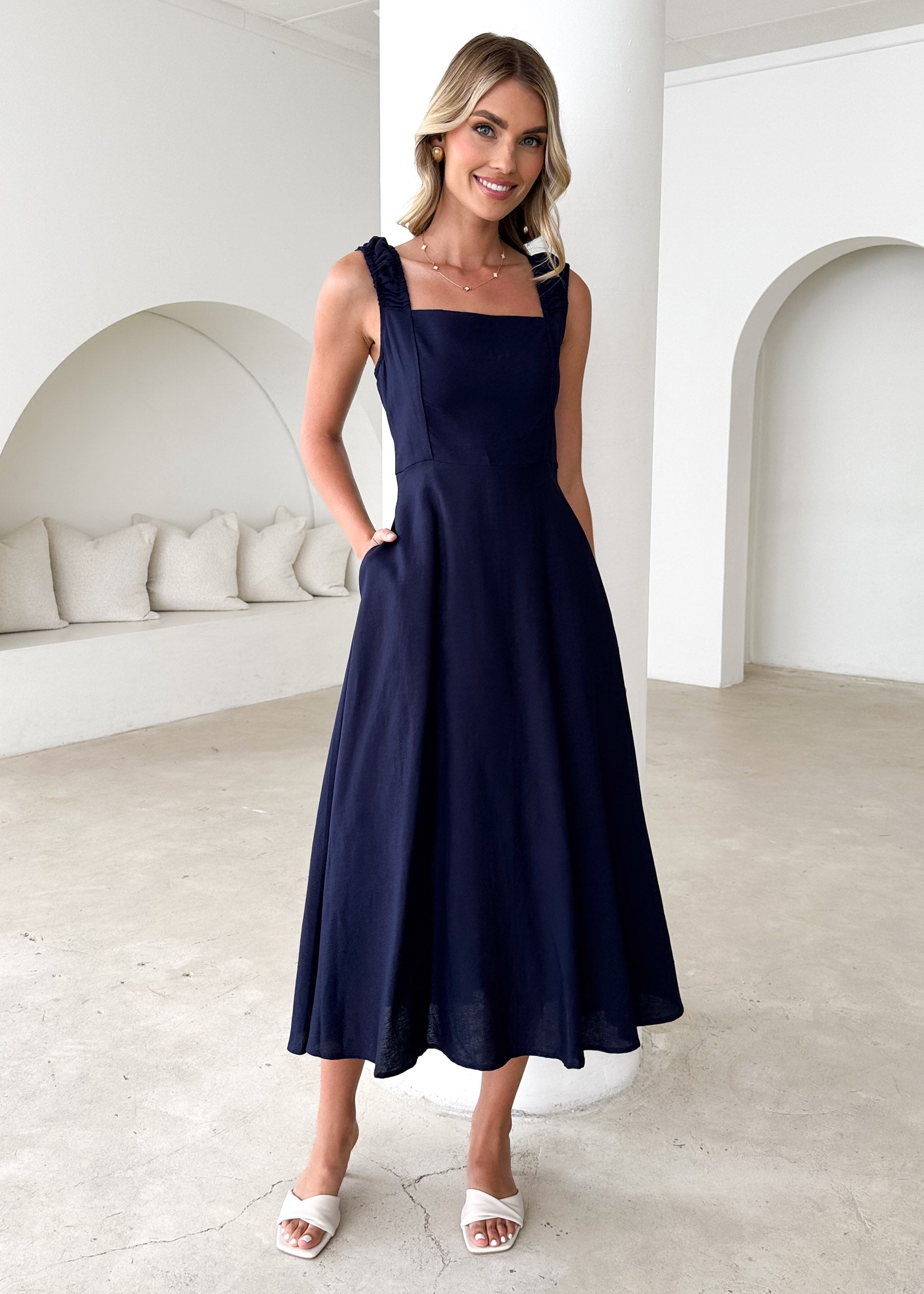 Lila Midi Dress - Navy