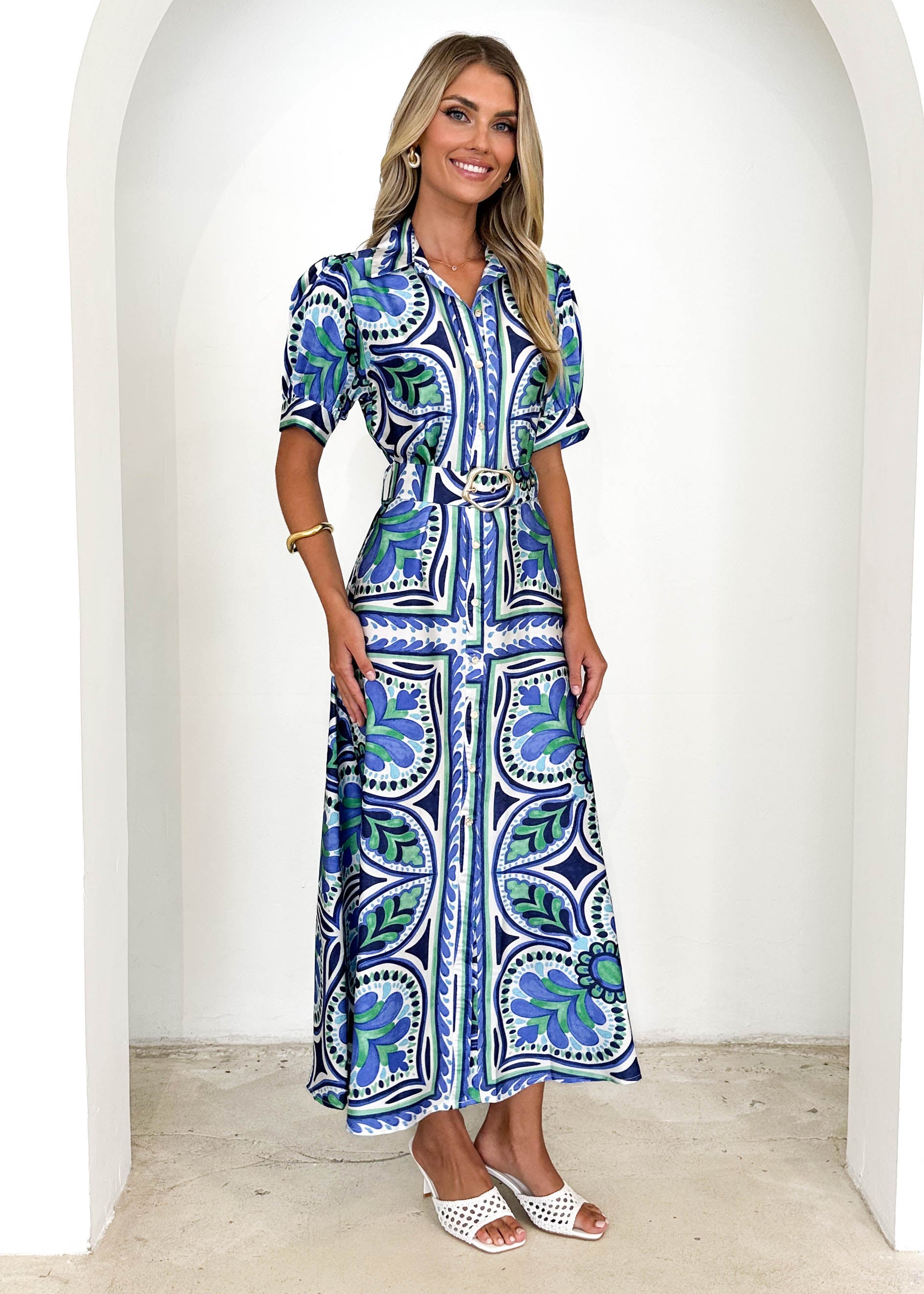 Houston Maxi Dress - Blue Abstract