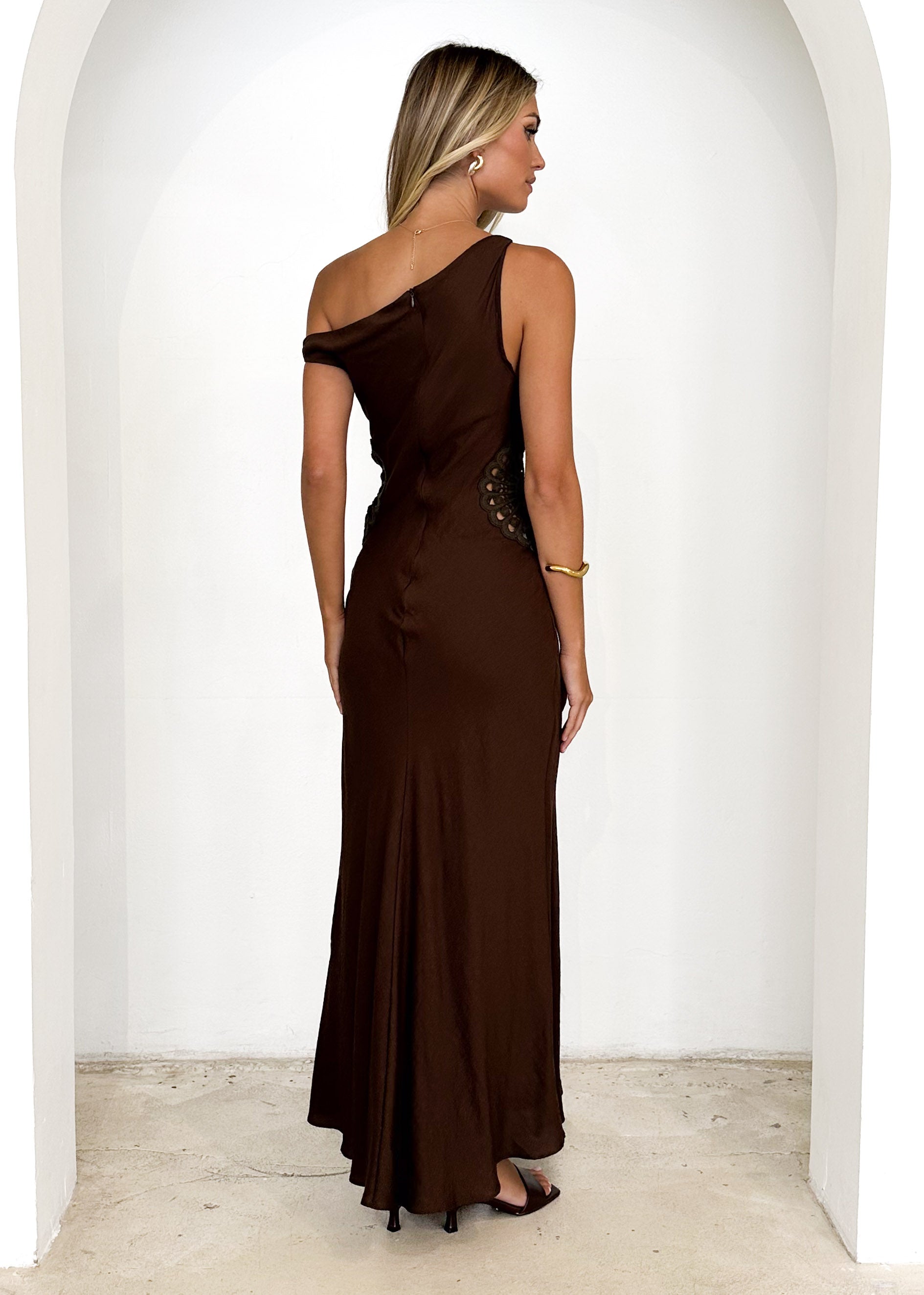 Sarai One Shoulder Maxi Dress - Chocolate