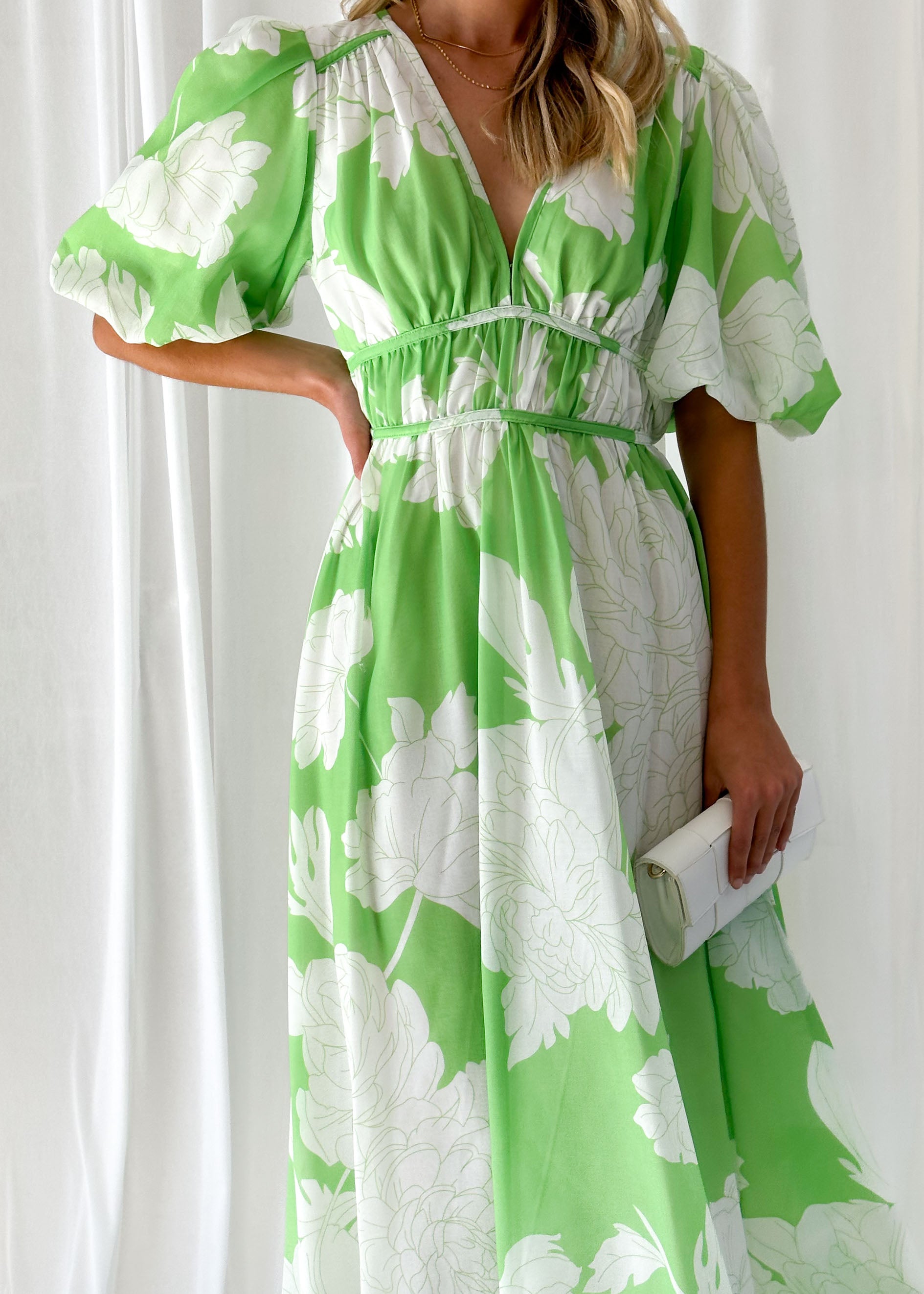 Safrina Midi Dress - Lime Floral