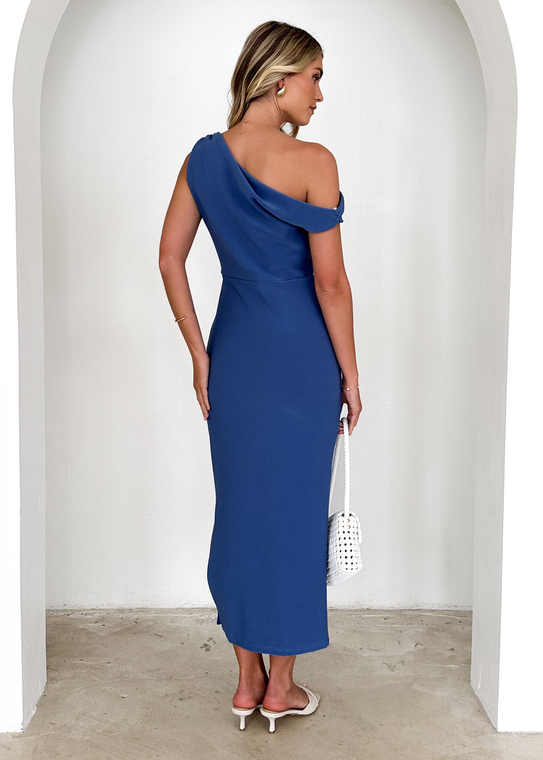 Java Off Shoulder Midi Dress - Steel Blue