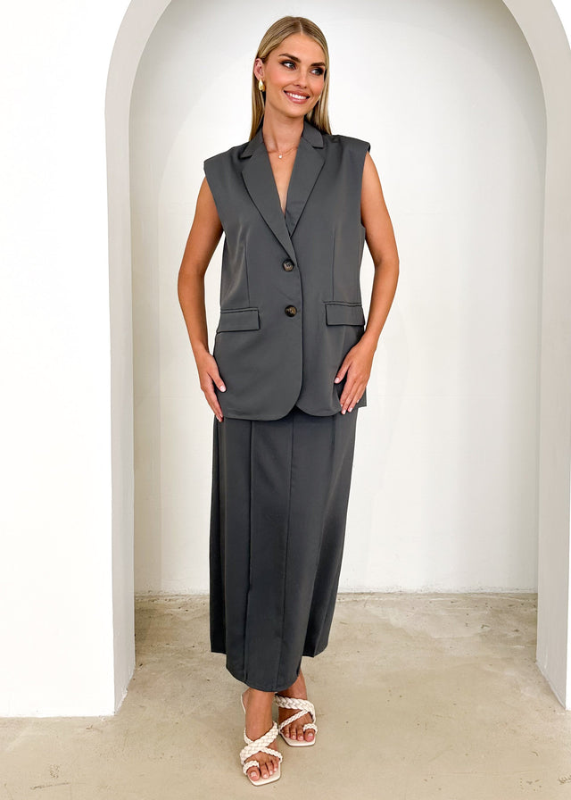 Corina Sleeveless Blazer - Charcoal