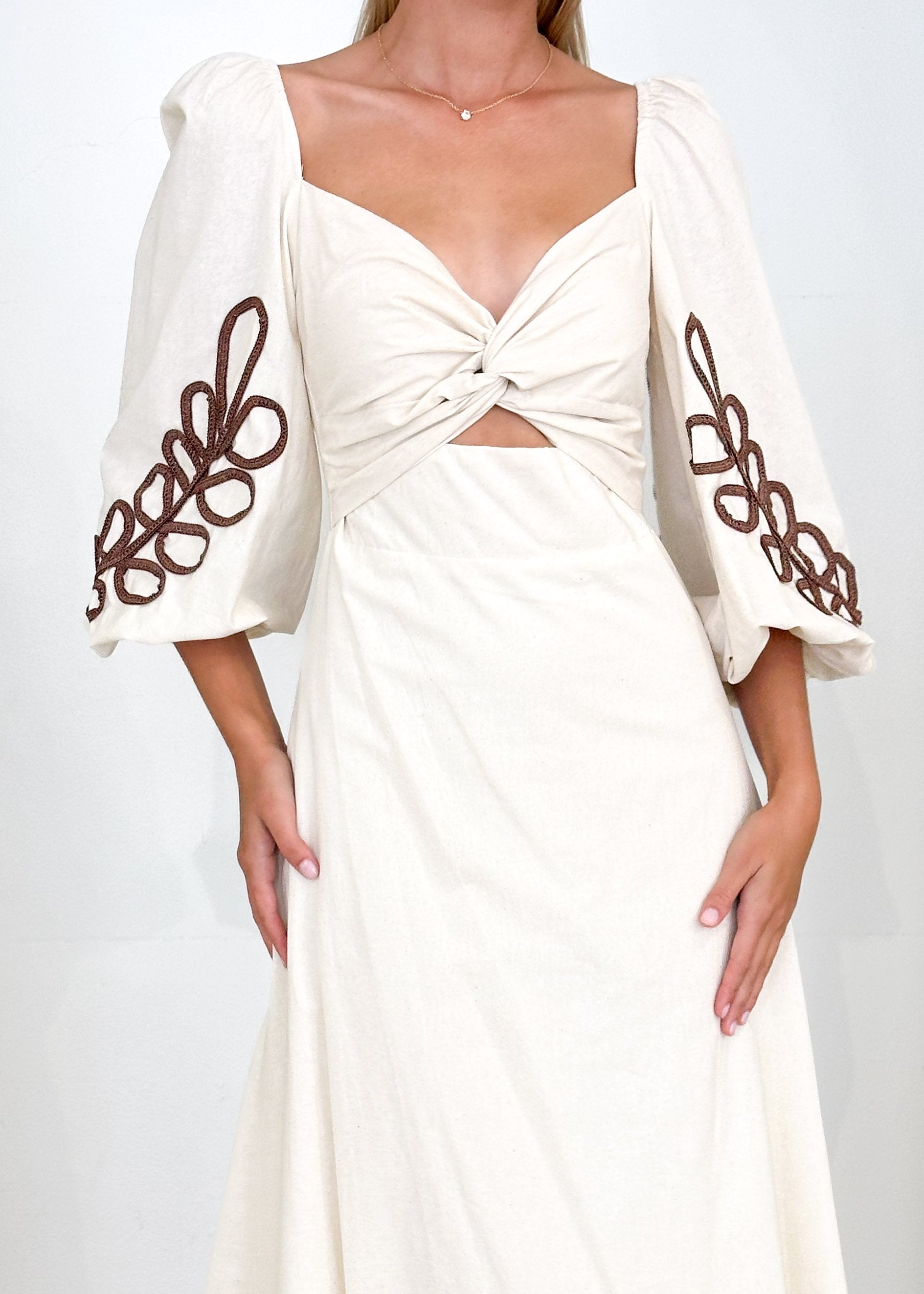Delkra Embroidered Midi Dress - Cream