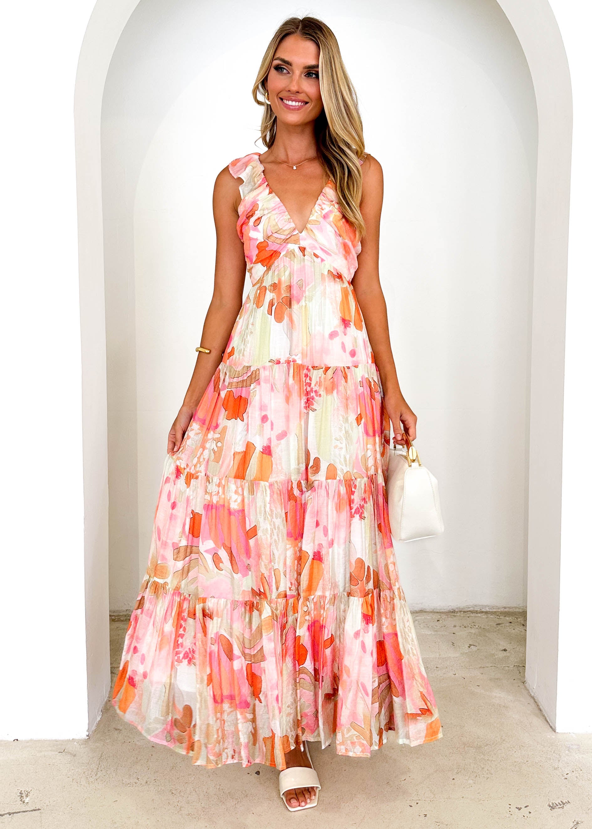 Nylah Maxi Dress - Peach Abstract