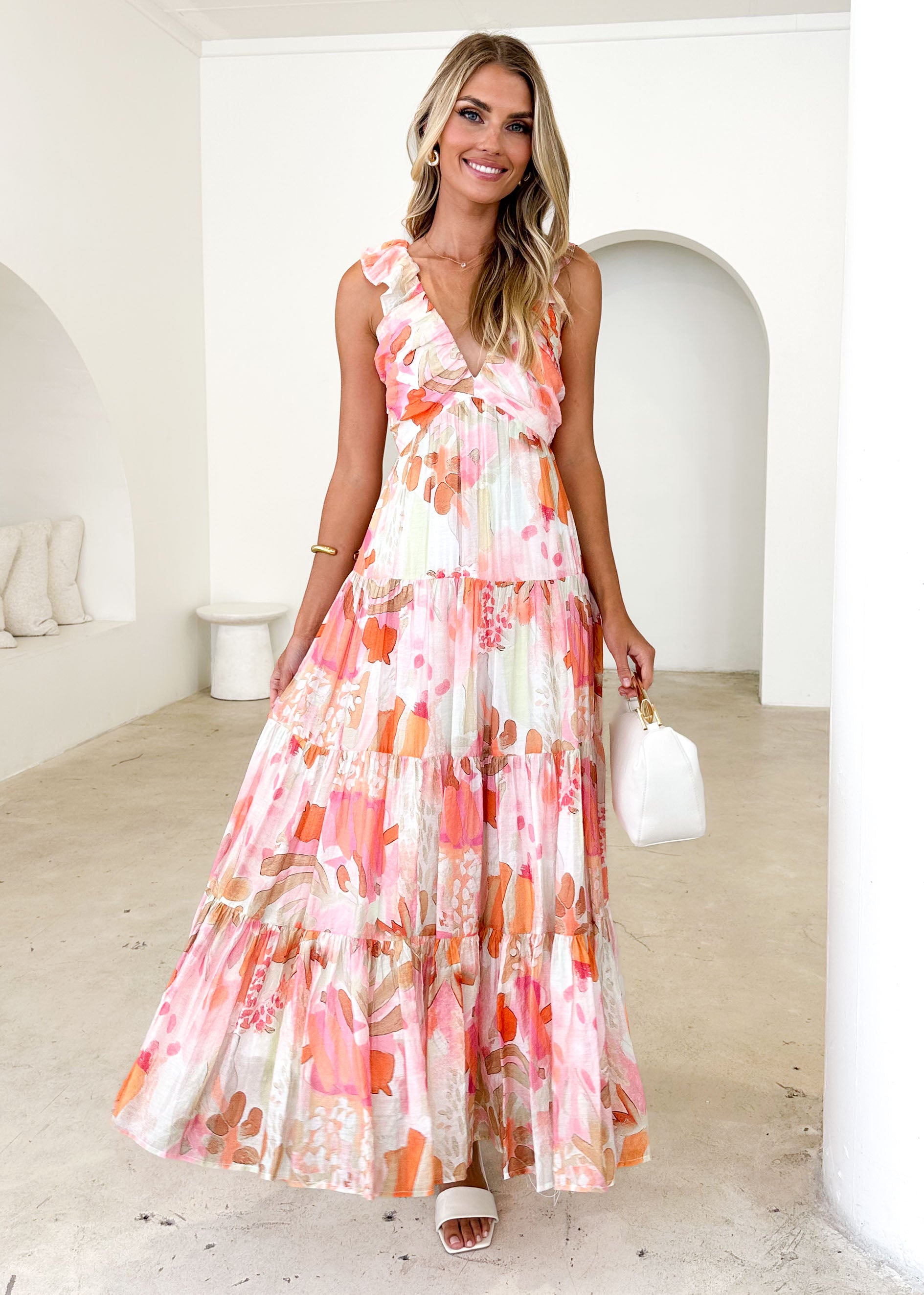 Nylah Maxi Dress - Peach Abstract