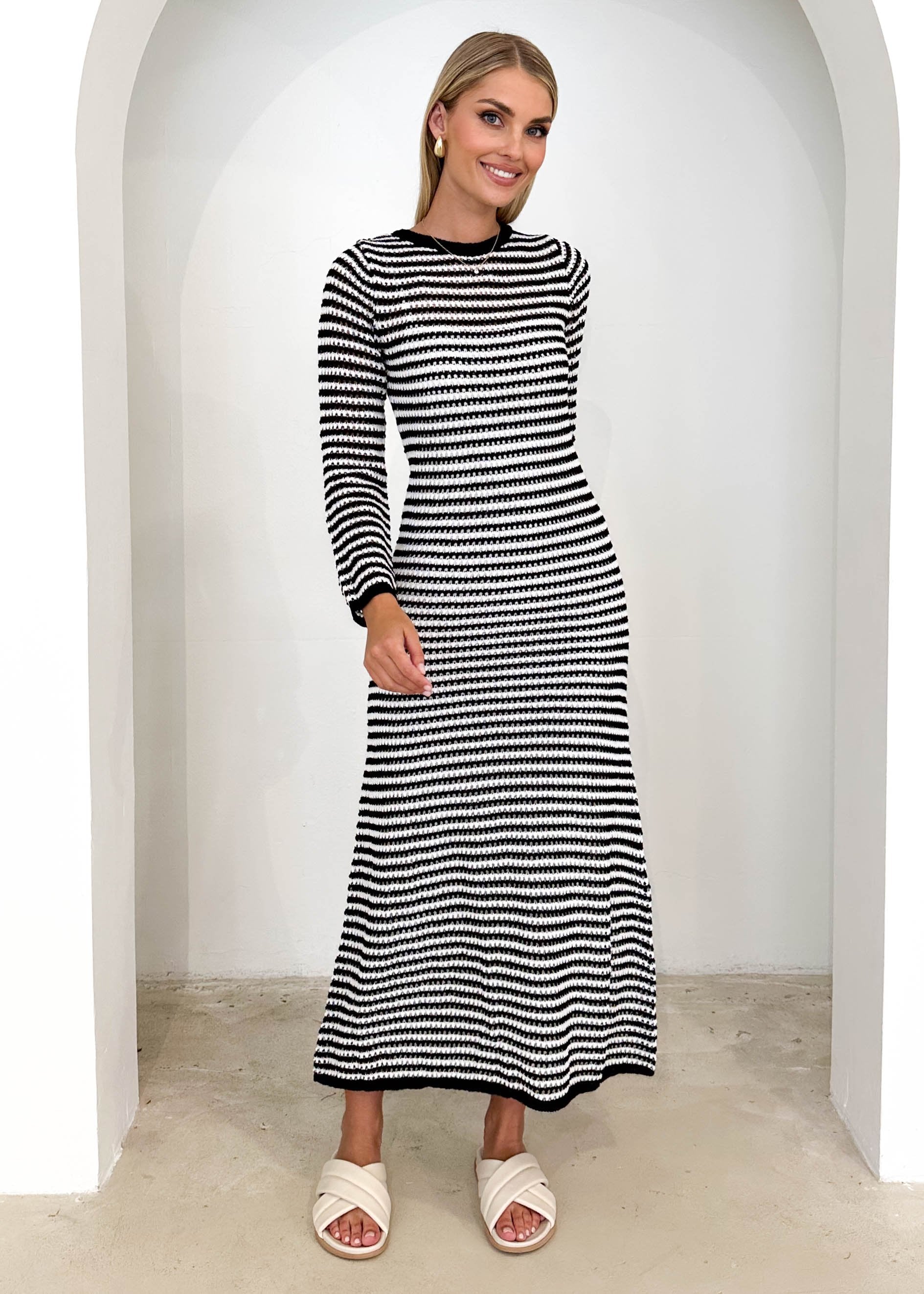 Kralta Knit Maxi Dress - Black Stripe