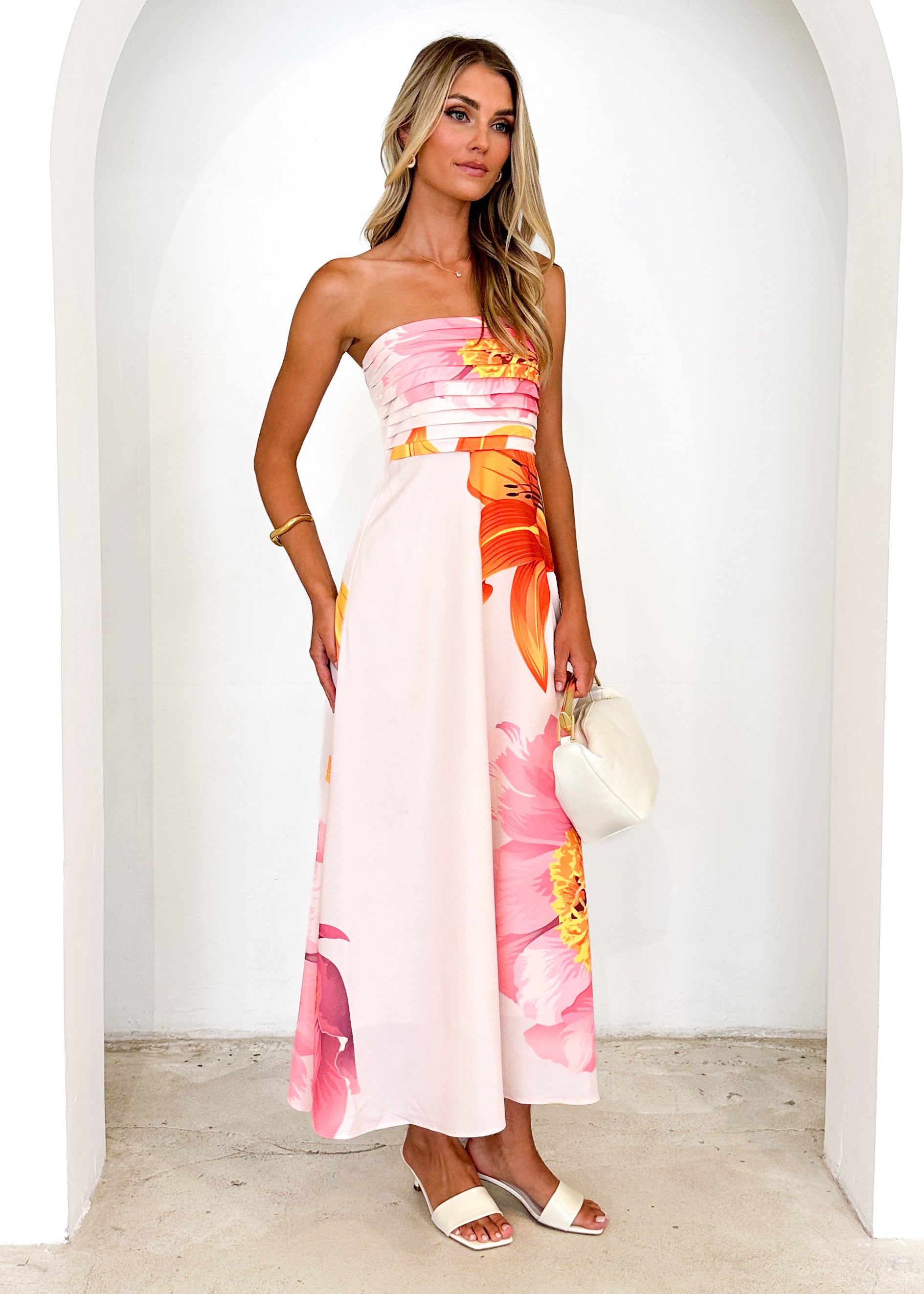 Illkua Strapless Midi Dress - Blush Floral