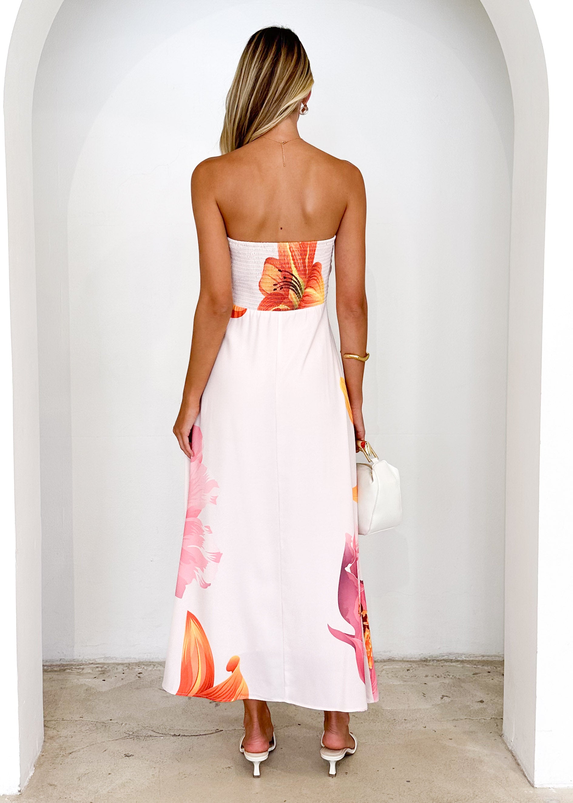 Illkua Strapless Midi Dress - Blush Floral