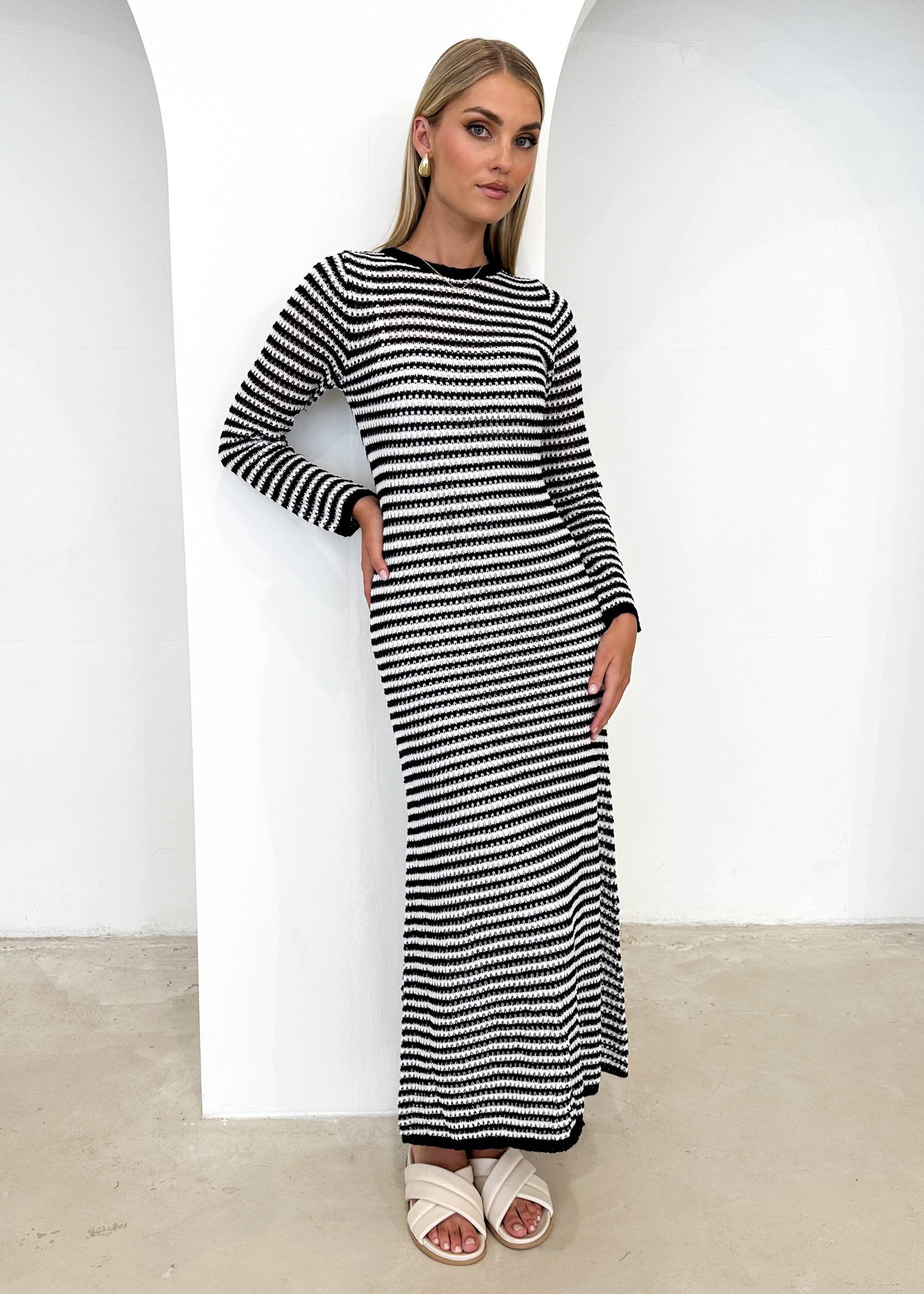 Kralta Knit Maxi Dress - Black Stripe