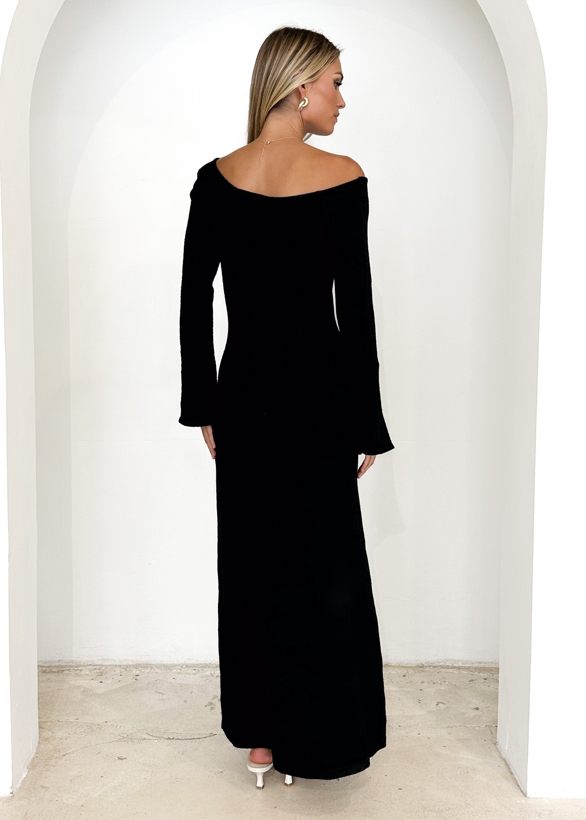 Loco One Shoulder Knit Maxi Dress - Black