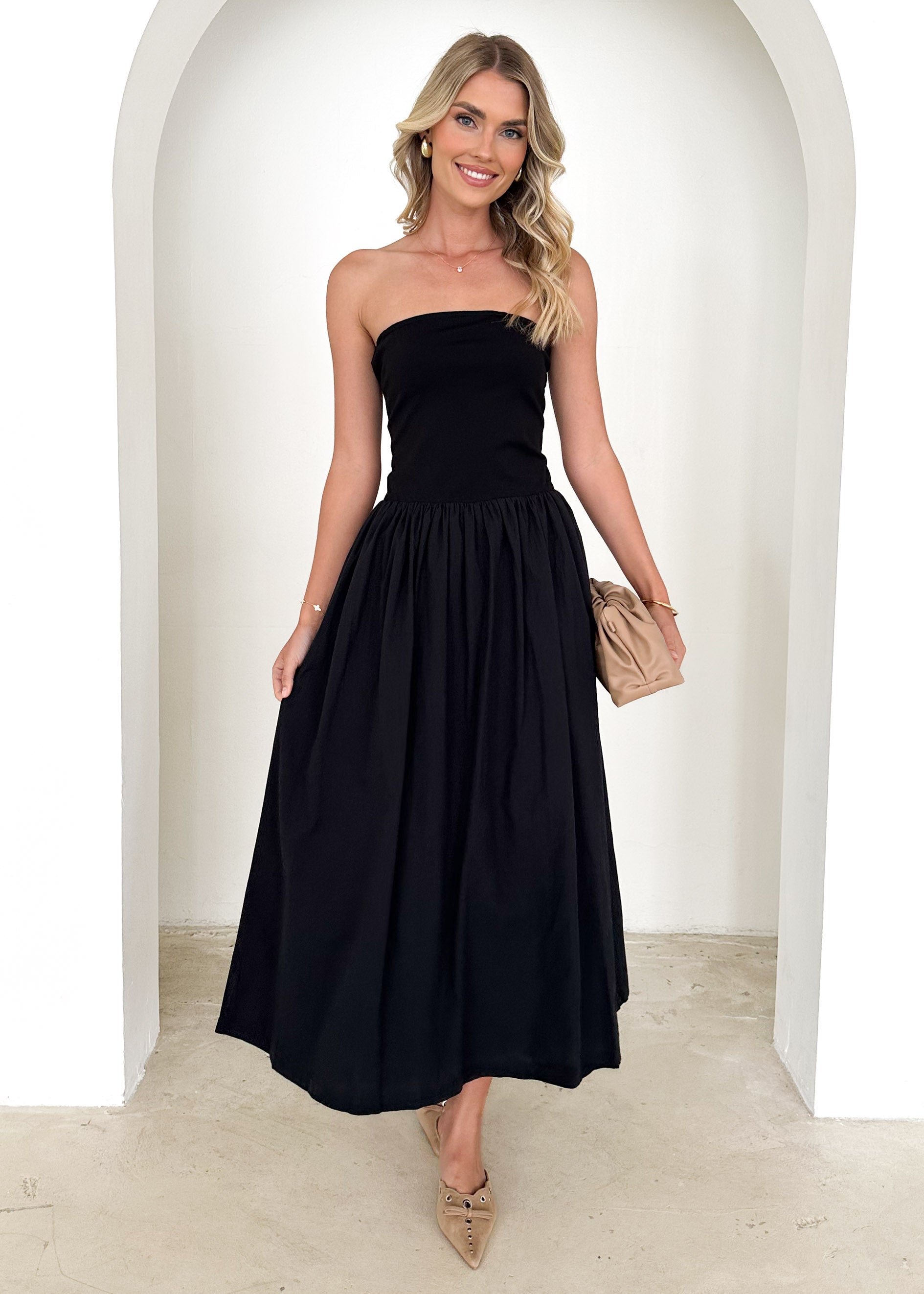 Kingston Strapless Midi Dress - Black