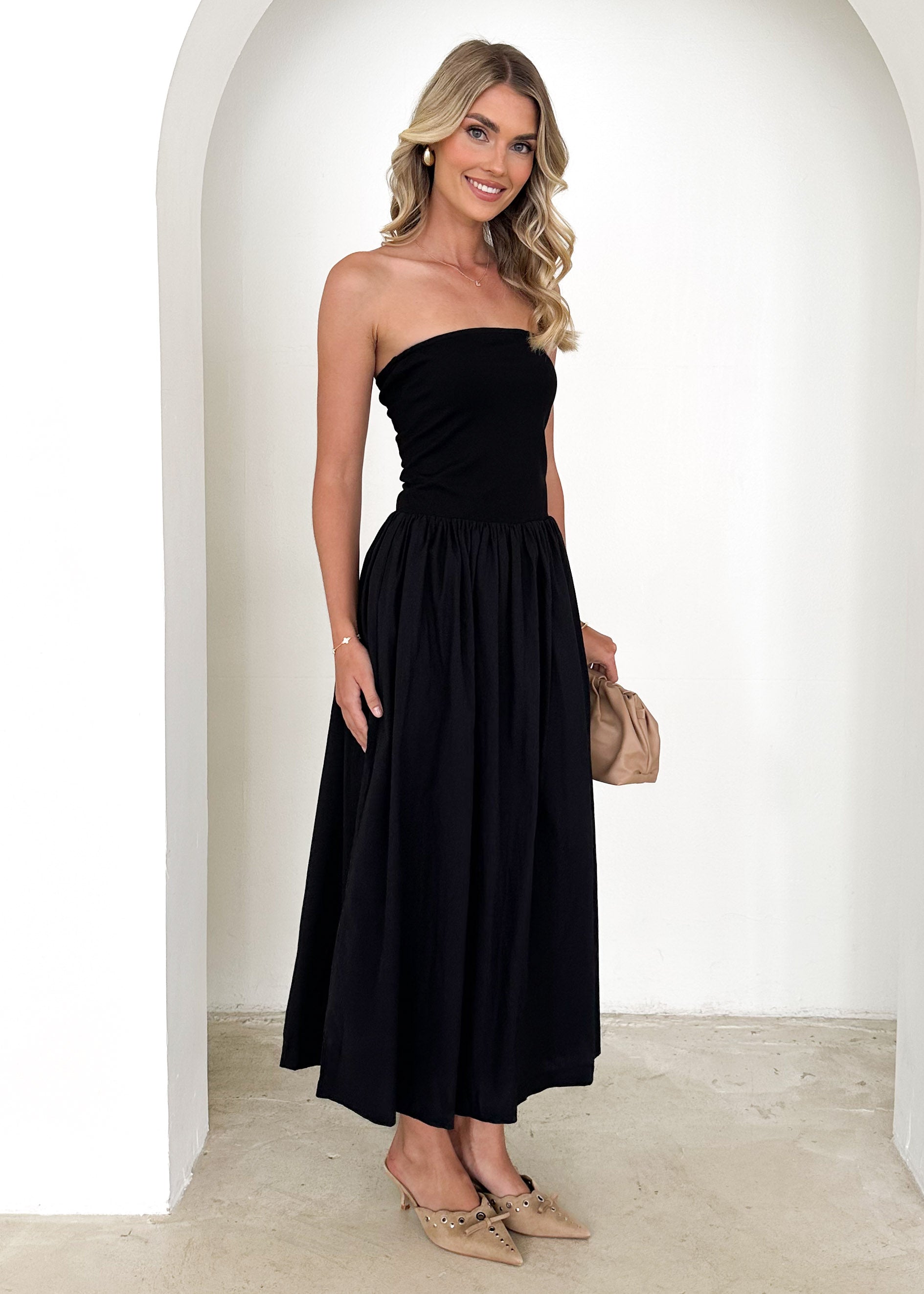 Kingston Strapless Midi Dress - Black