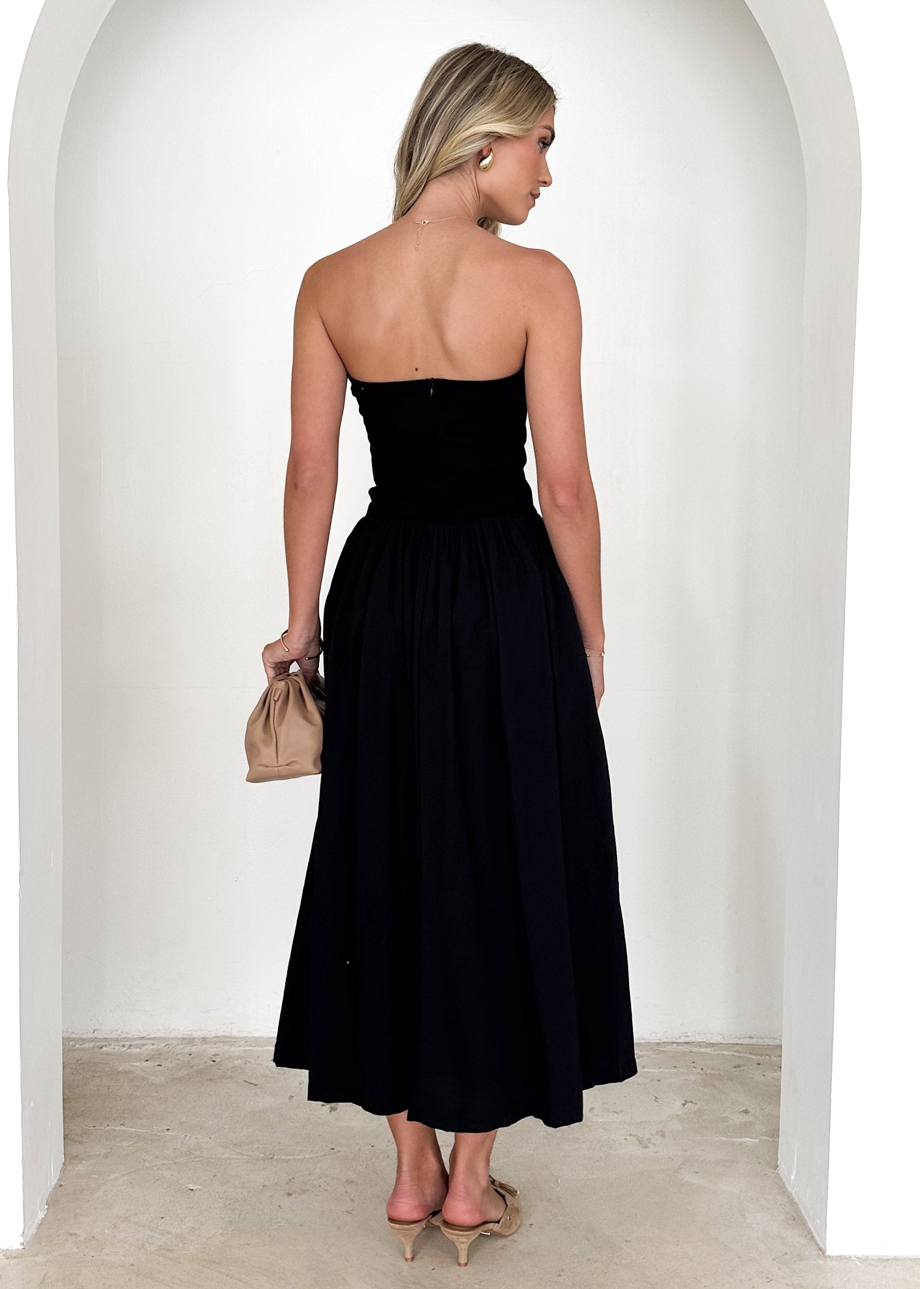 Kingston Strapless Midi Dress - Black