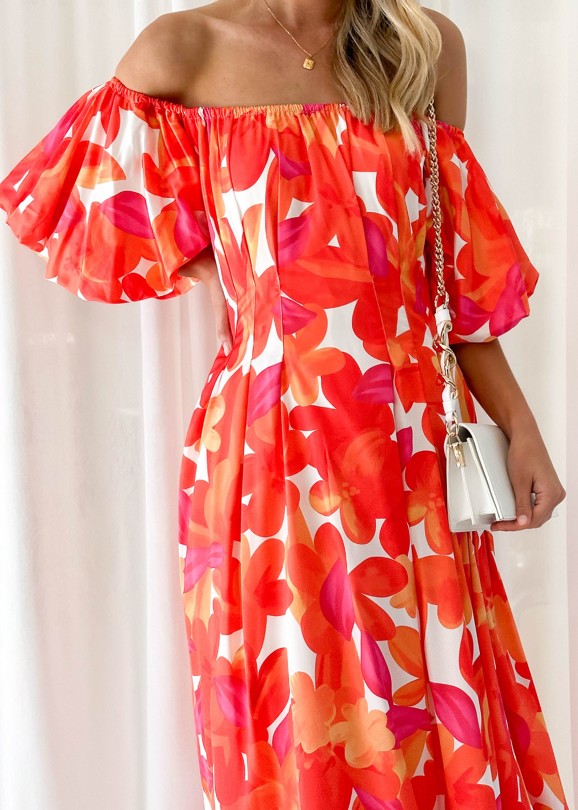 Sabine Midi Dress - Tangerine Floral