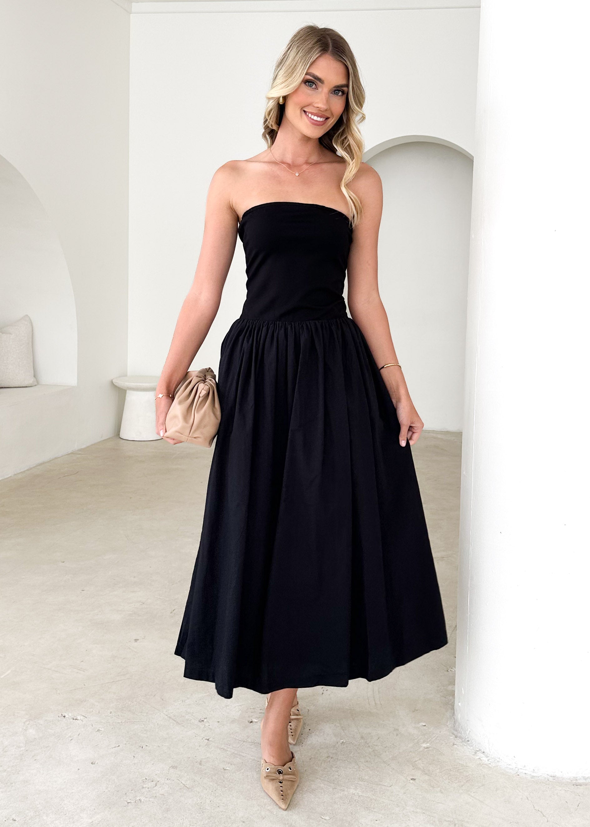 Kingston Strapless Midi Dress - Black