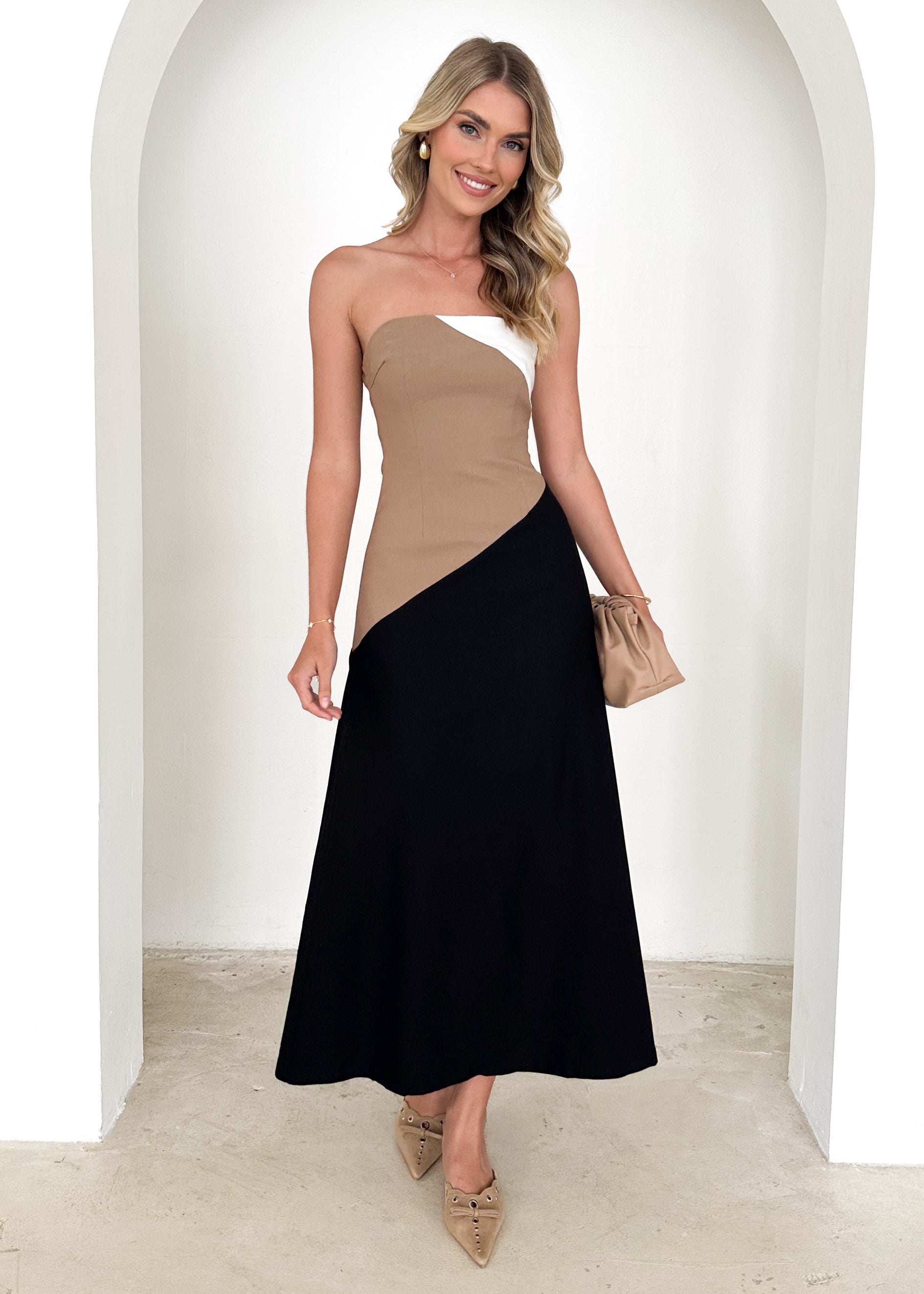 Felix Strapless Maxi Dress - Brown Splice