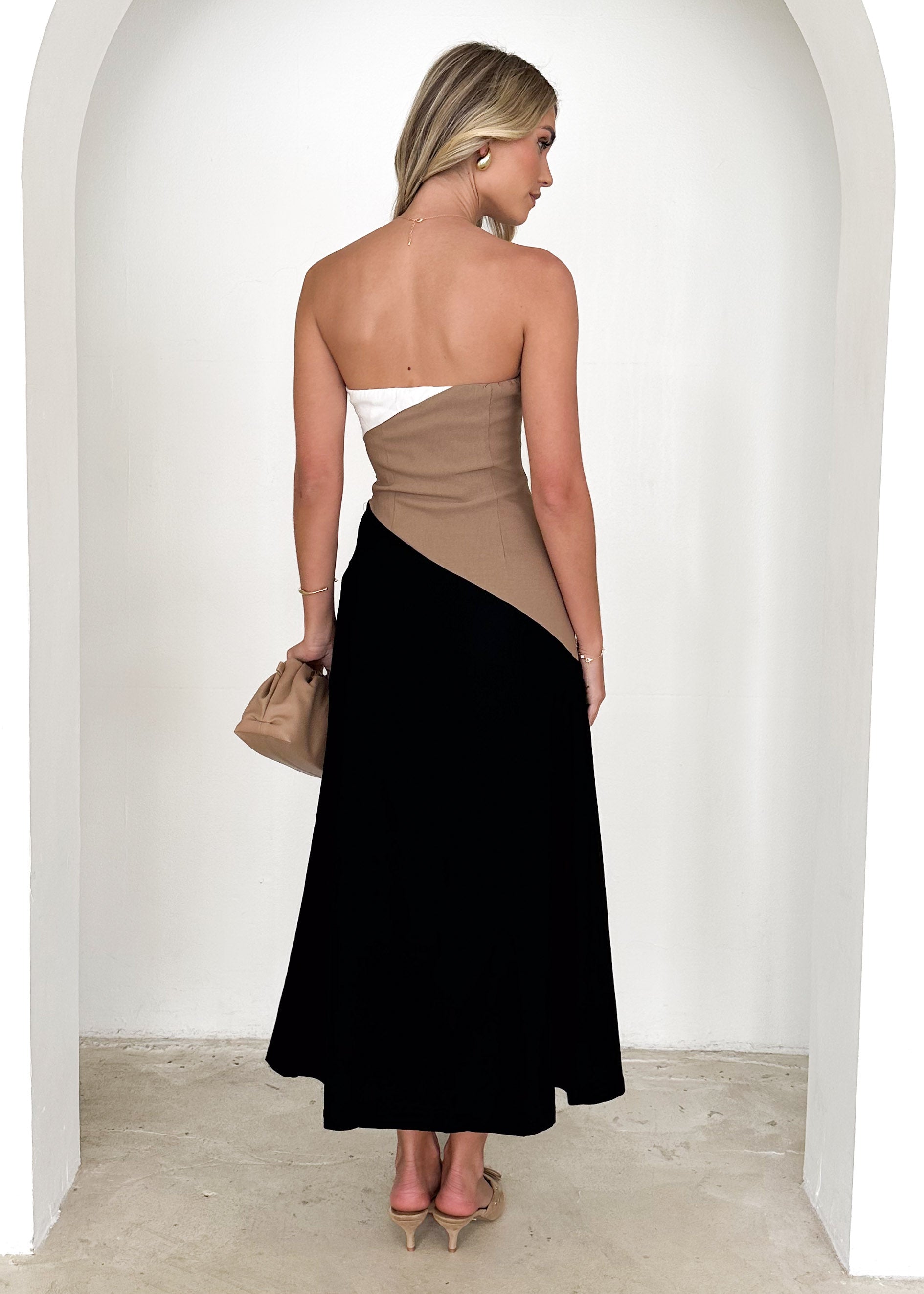 Felix Strapless Maxi Dress - Brown Splice