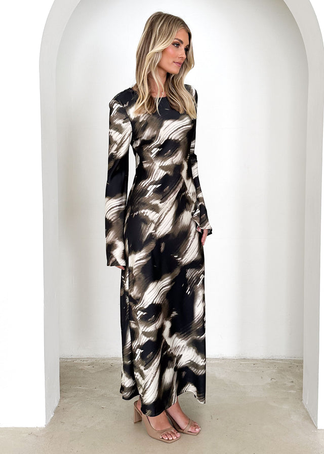 Keaton Maxi Dress - Khaki Abstract