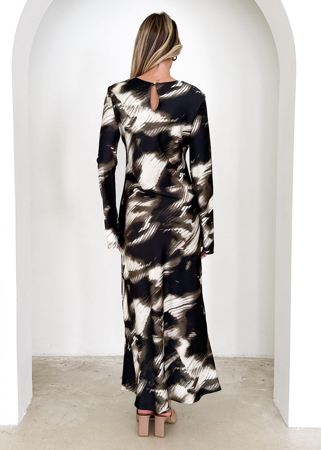 Keaton Maxi Dress - Khaki Abstract