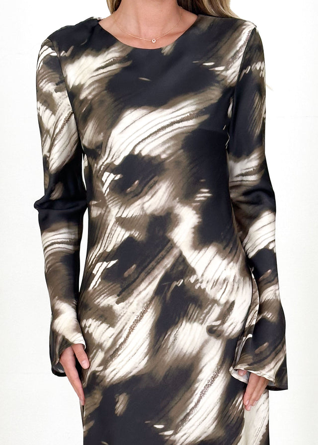 Keaton Maxi Dress - Khaki Abstract