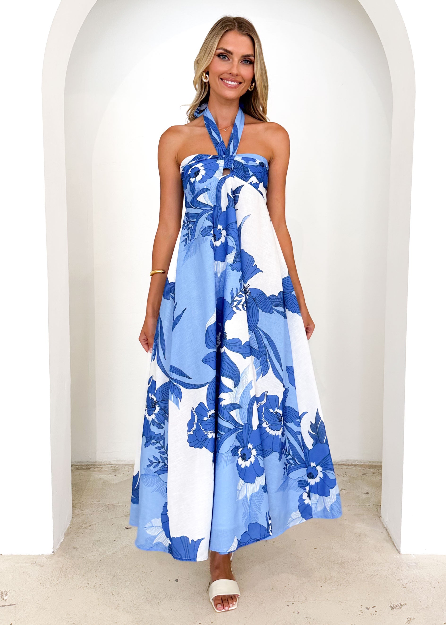 Mariana Halter Maxi Dress - Blue Floral