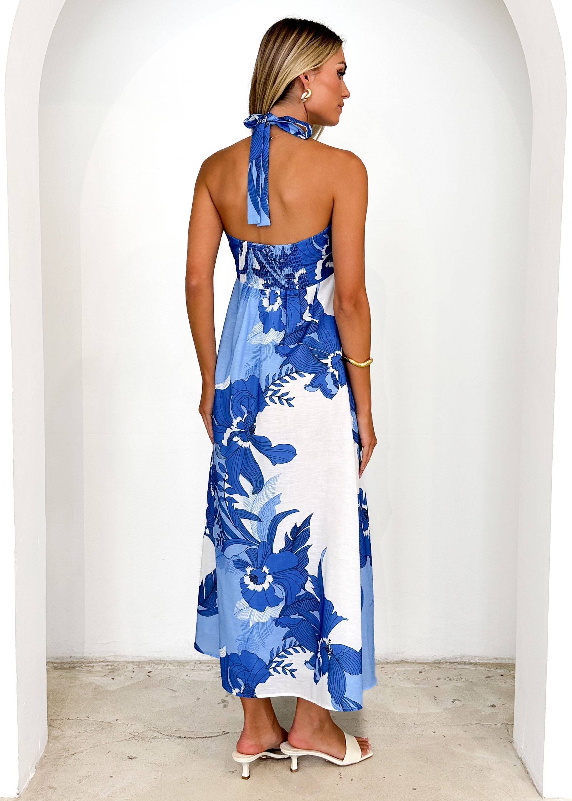 Mariana Halter Maxi Dress - Blue Floral