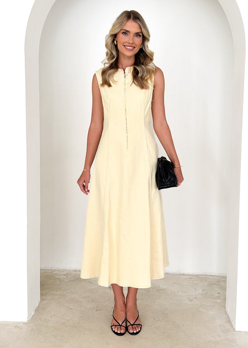 Camoria | Lemon Boucle Square-Neck Midi Dress
