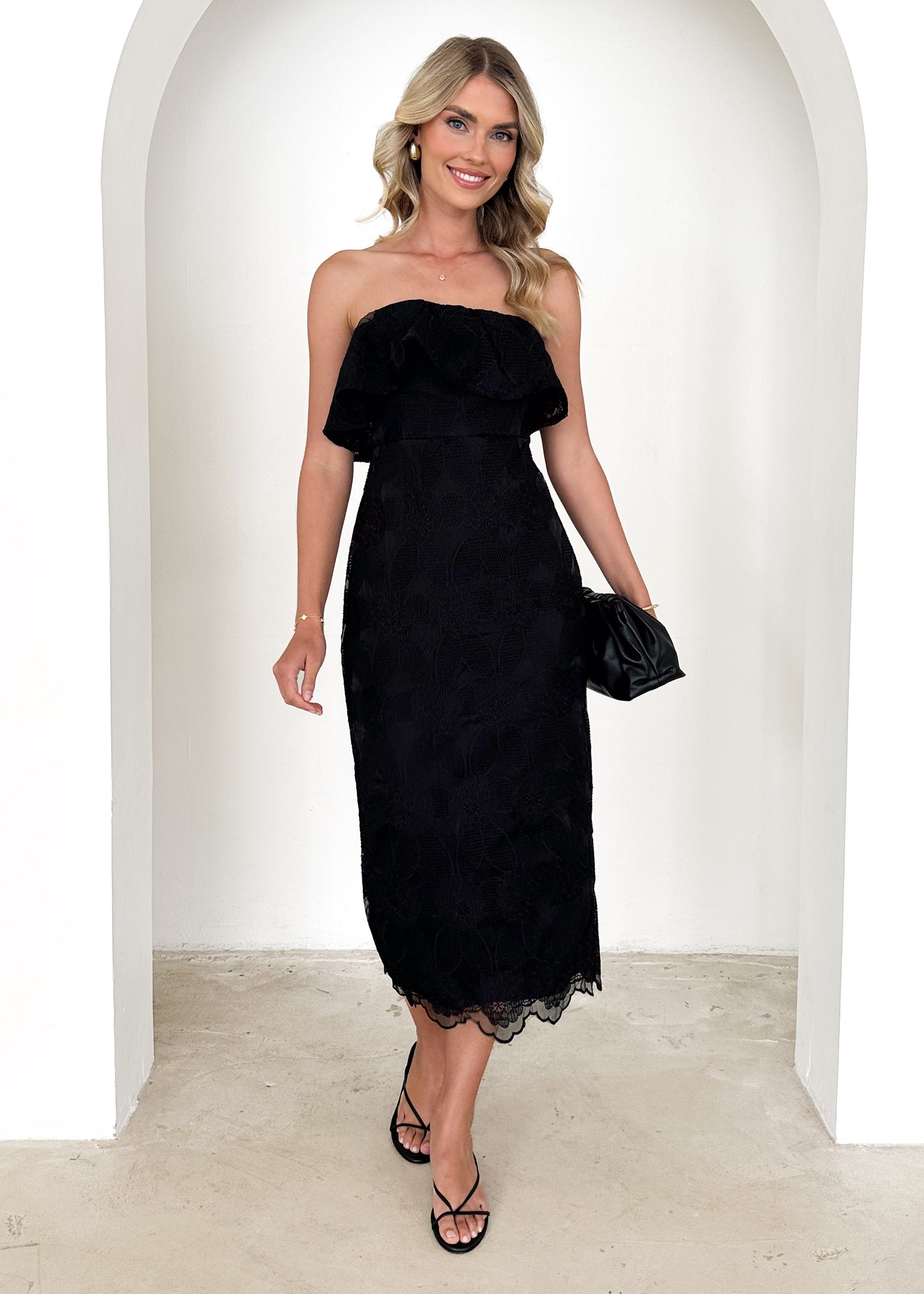 zara strapless lace dress Zara Strapless Midi Dress
