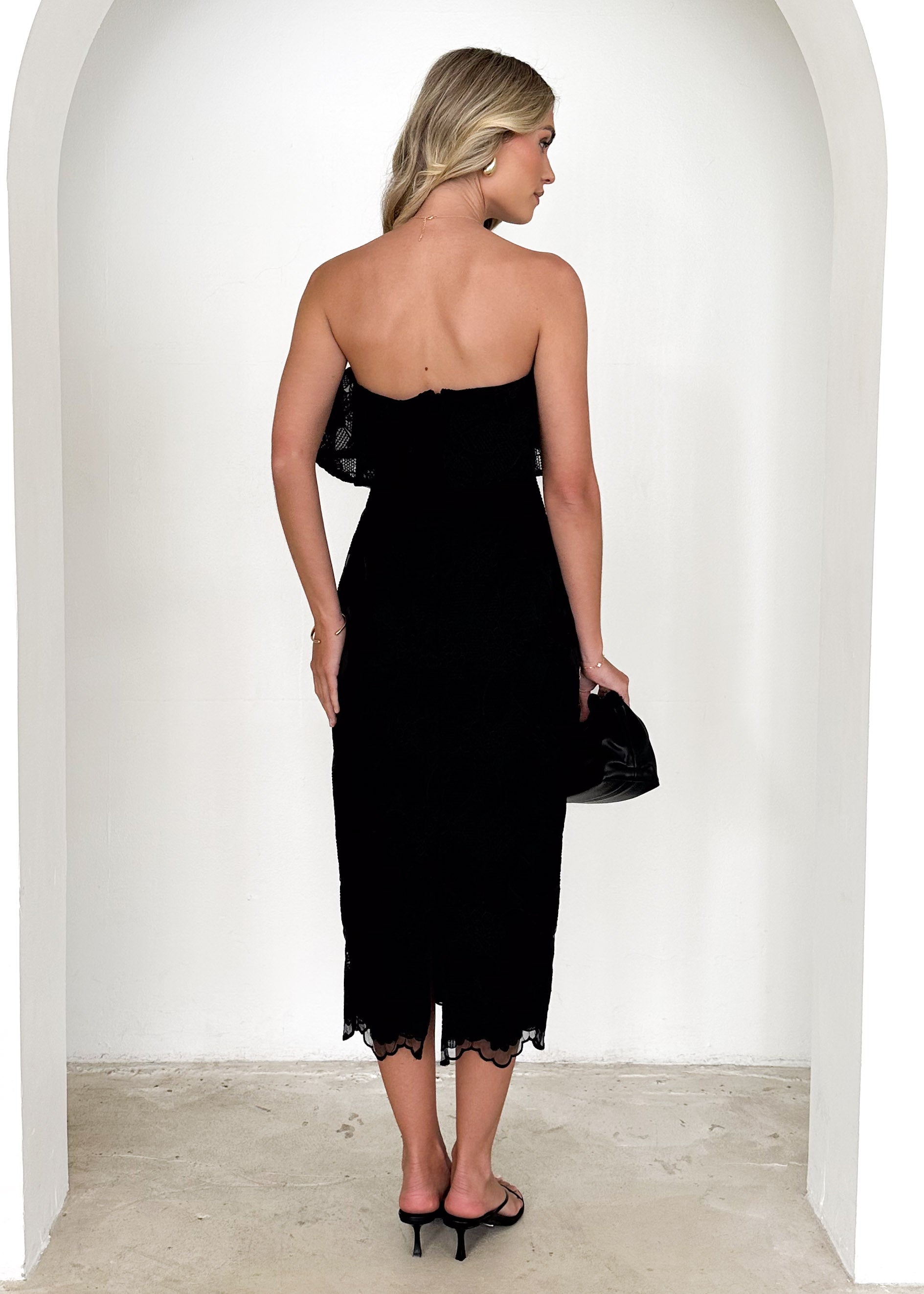 Zara Strapless Midi Dress - Black Lace