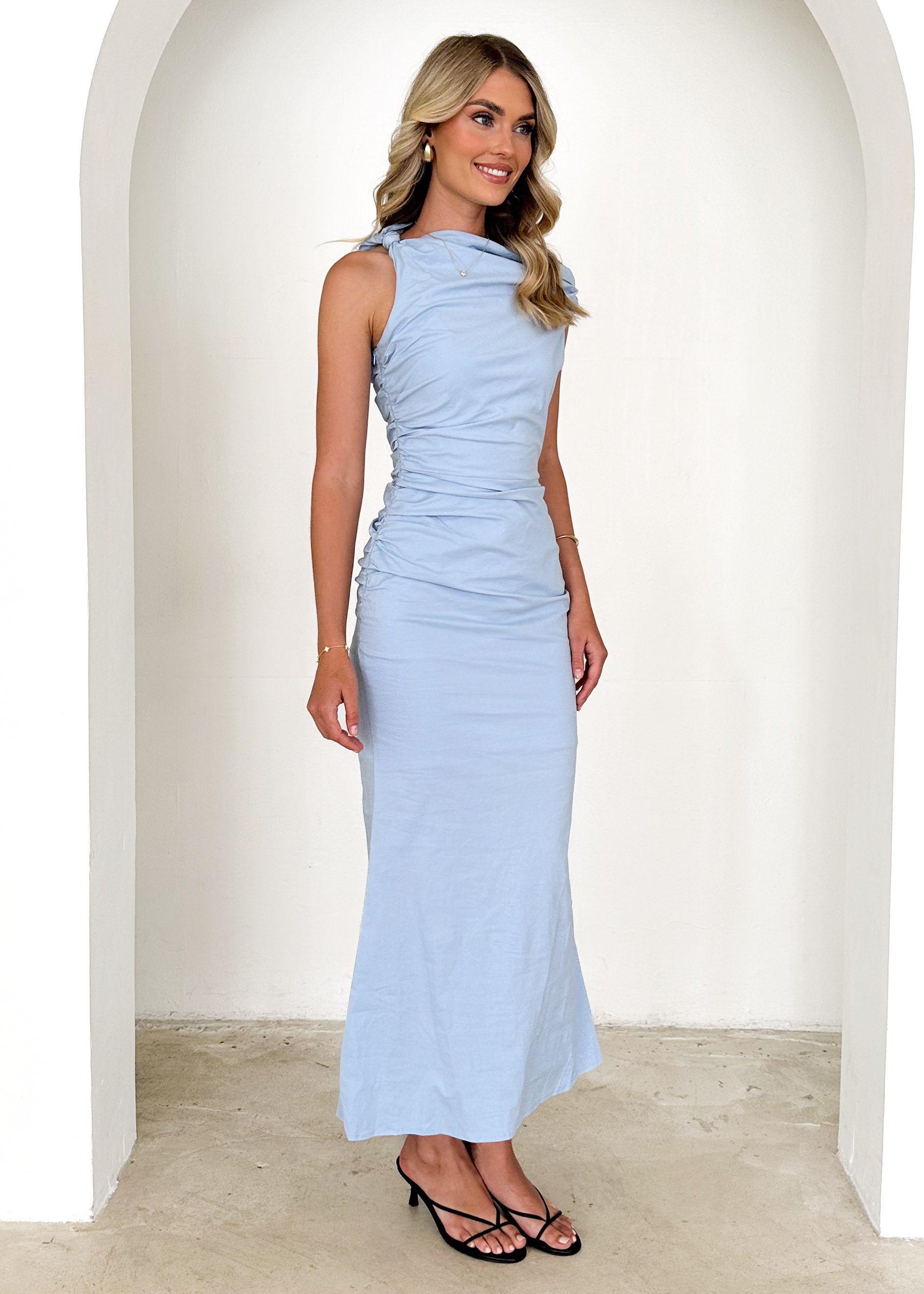 Gem One Shoulder Maxi Dress - Sky Blue