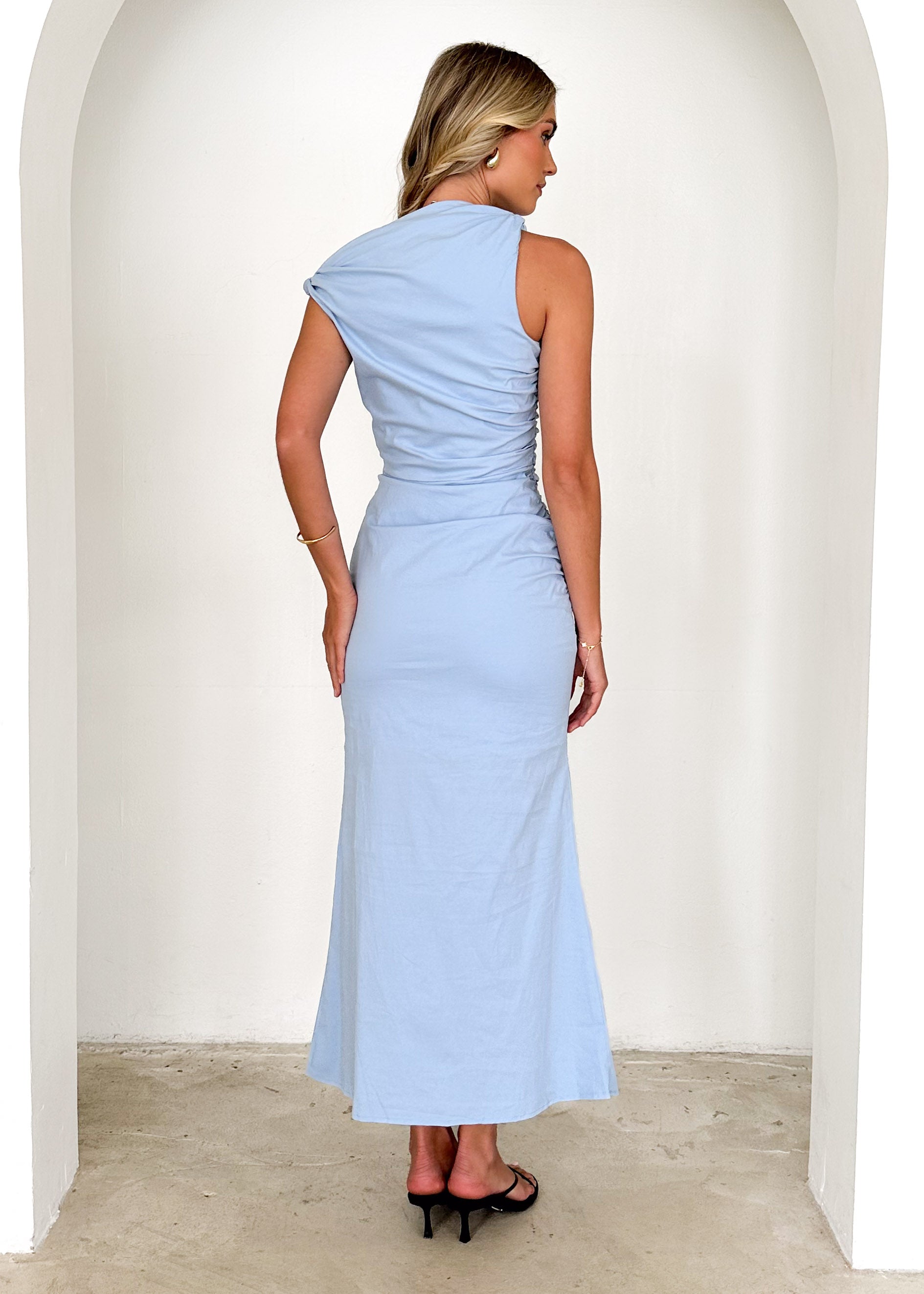 Gem One Shoulder Maxi Dress - Sky Blue