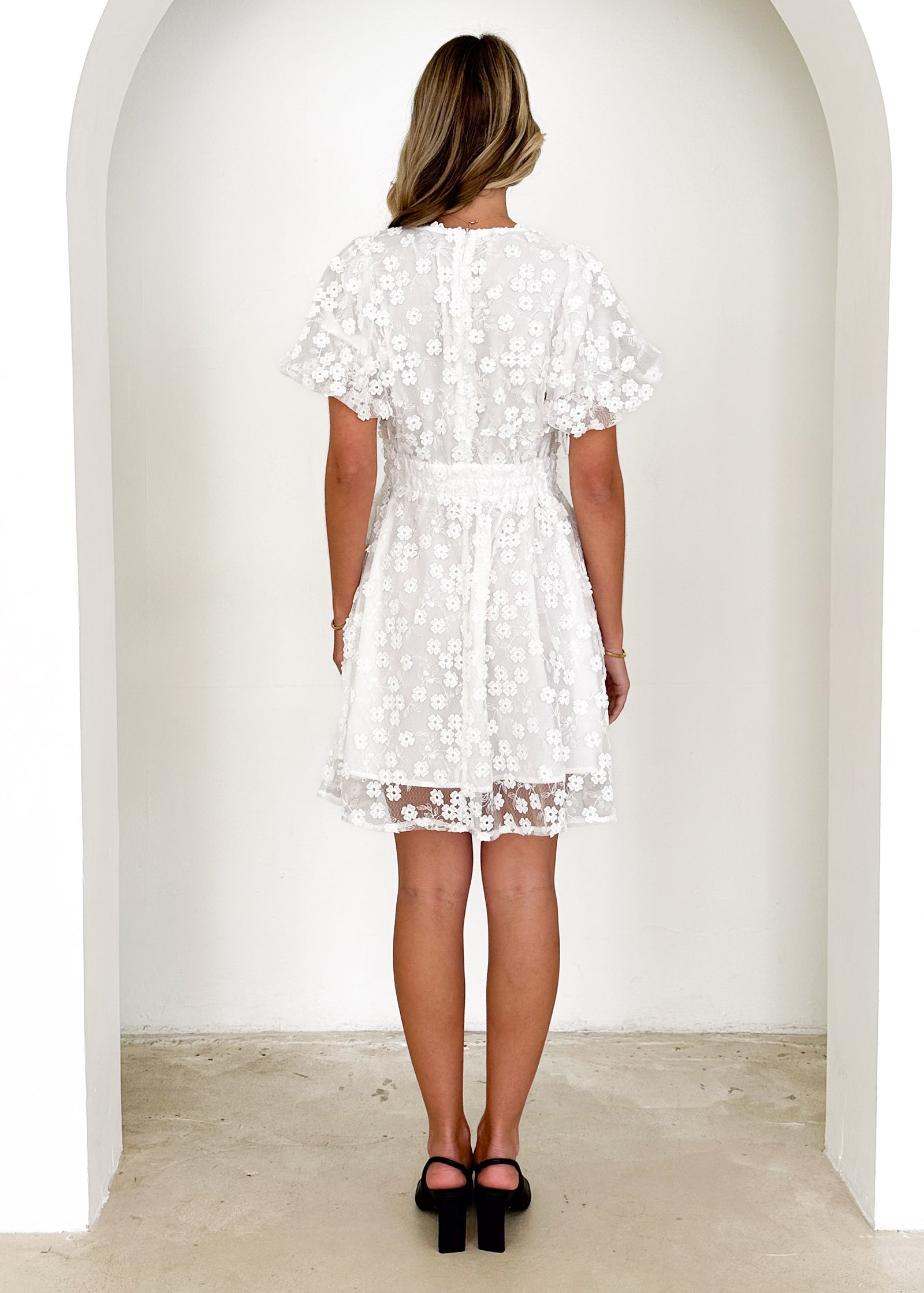 Falta Embroidered Dress - Off White Gingham & Heels Falta Embroidered Dress - Off White Gingham & Heels