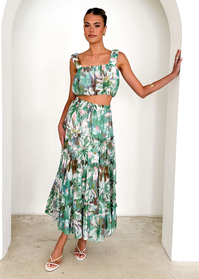 Zephyr Maxi Skirt - Green Abstract