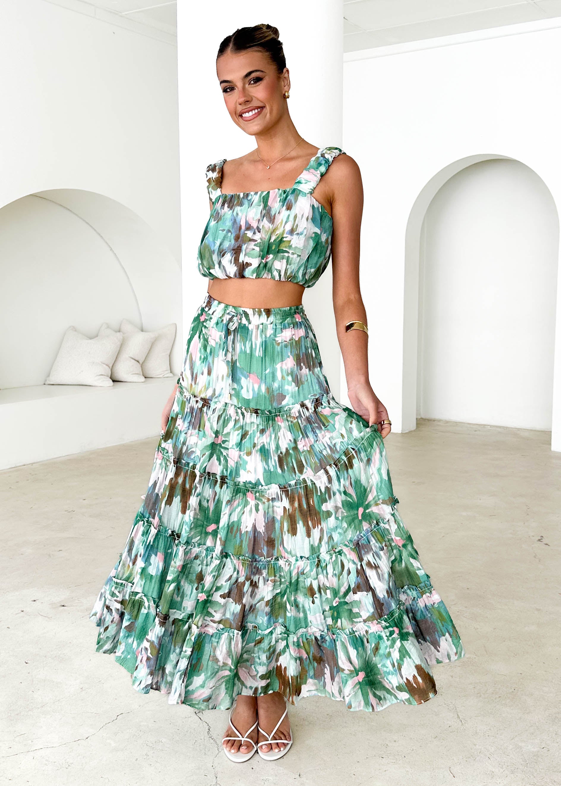 Zephyr Maxi Skirt - Green Abstract