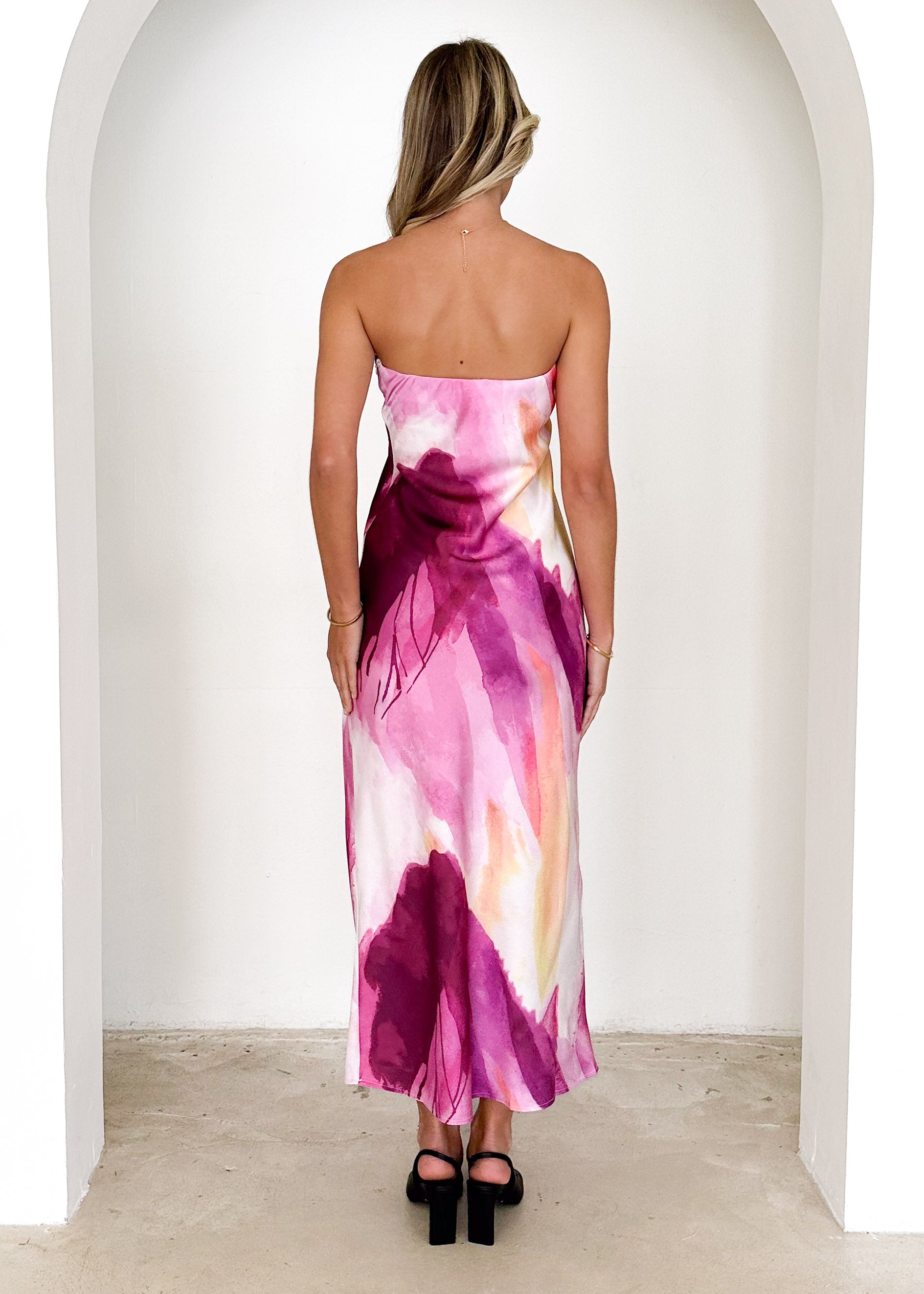 Georges Strapless Midi Dress - Magenta Tie Dye