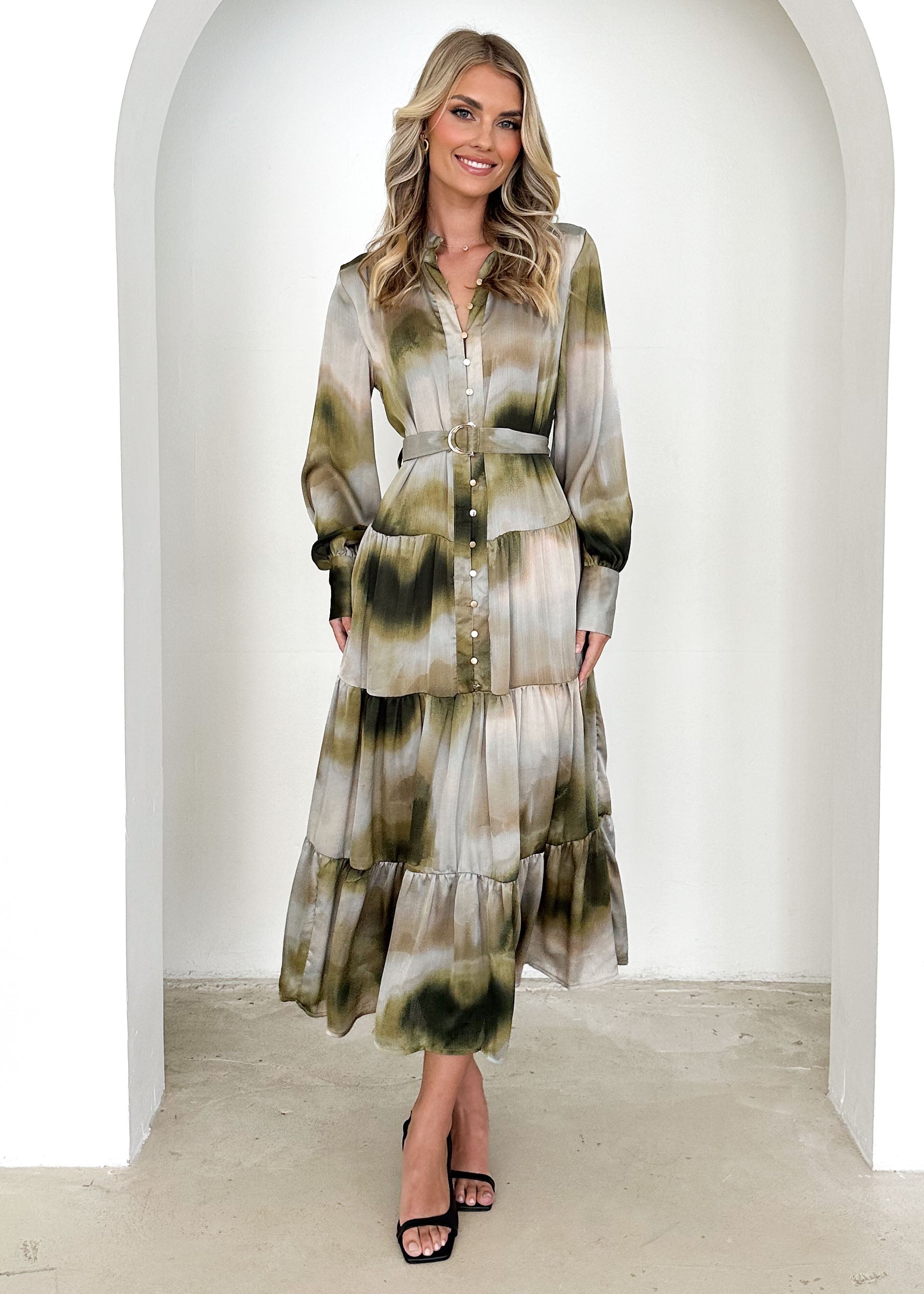 Cecile Maxi Dress - Olive Splash