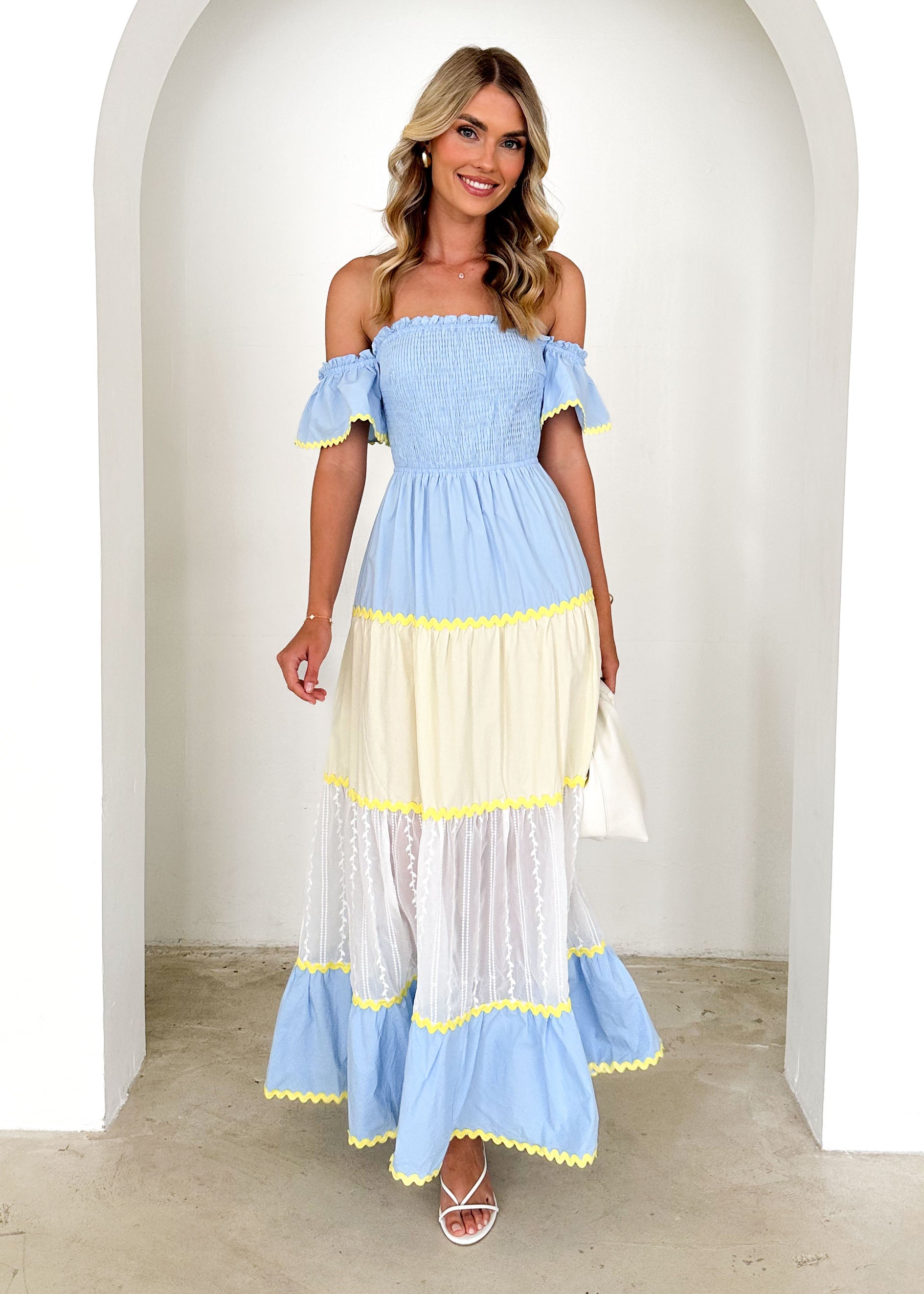 Lailah Off Shoulder Maxi Dress - Blue Splice