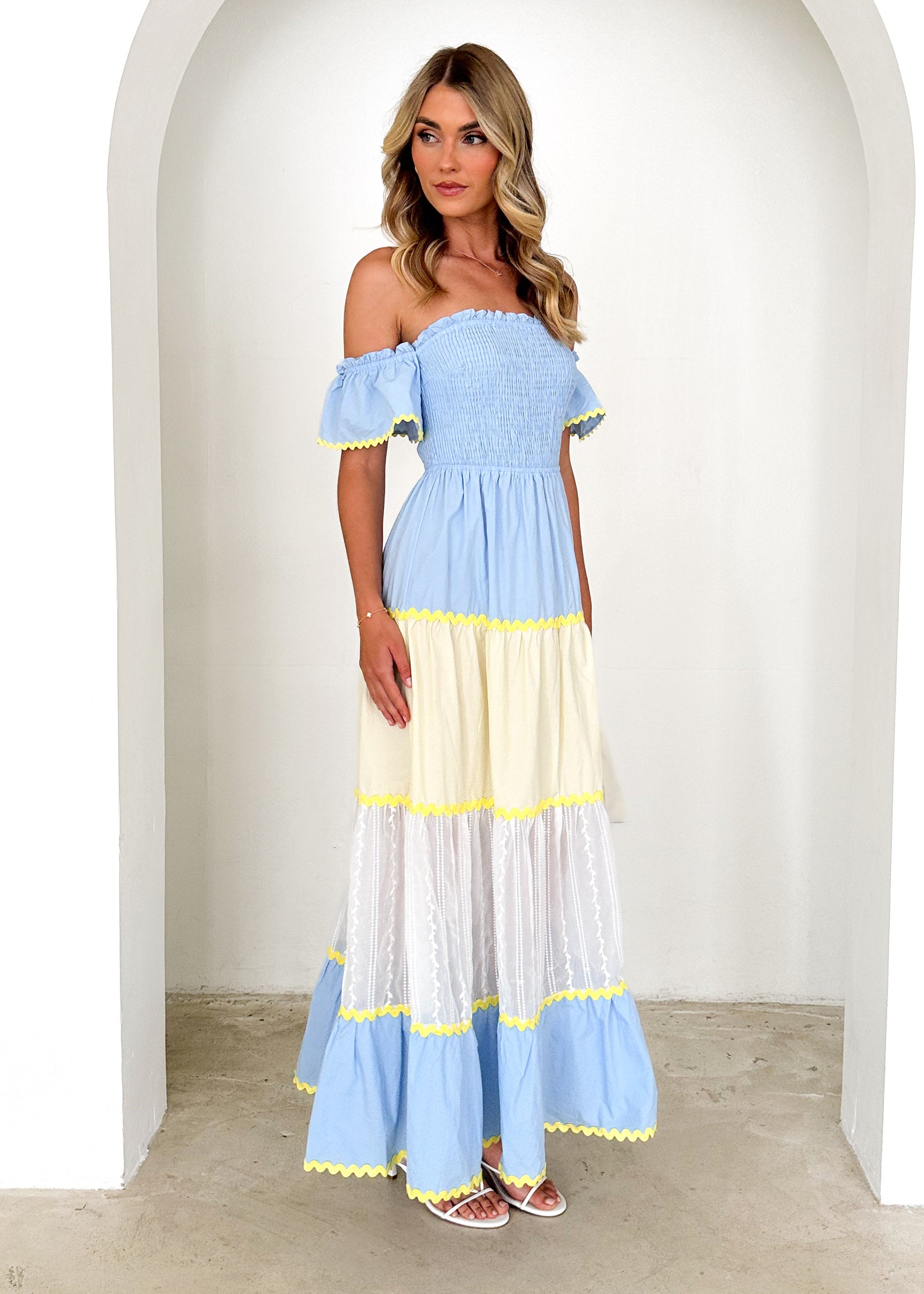 Lailah Off Shoulder Maxi Dress - Blue Splice